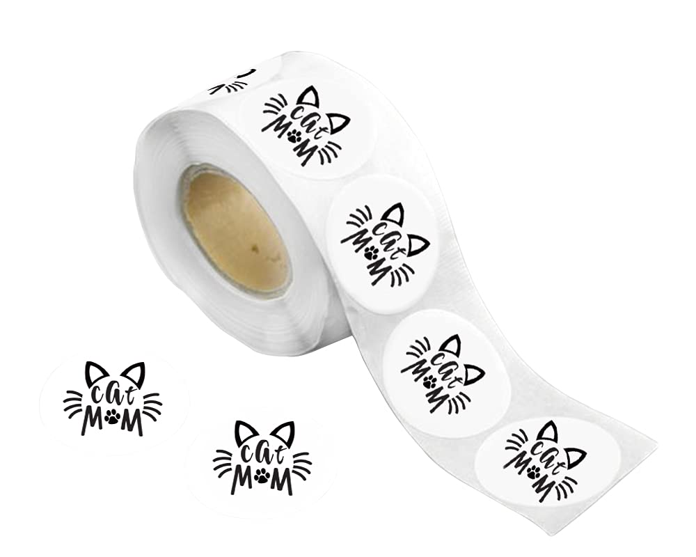 Cat Mom Paw Print Stickers - 250 Adhesive Labels for Cat Lovers, Pet Businesses & Animal Causes | Perfect for Scrapbooking, Fundraising, Gift Wrapping & DIY Projects (1 Roll)