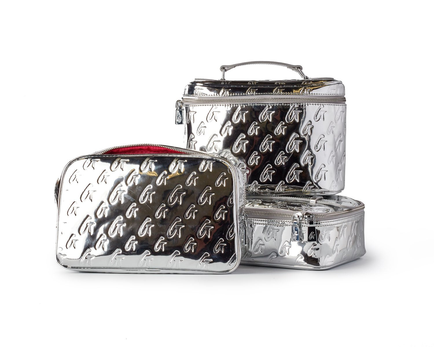 Personalized Small Metallic Monogram Toiletry Bag - Silver Shiny Travel Cosmetic Pouch for Women & Men - Perfect for Gym, Vacation, and Business Trips