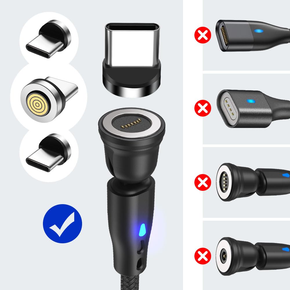 AXFEE 7-Pin USB-C Fast Charging Cable Adapter 3-Pack - 540° Magnetic Charging Tips for Samsung Galaxy S22/S21, Laptops & Tablets - Durable Magnetic Connector Heads for Home, Office & Travel Charging