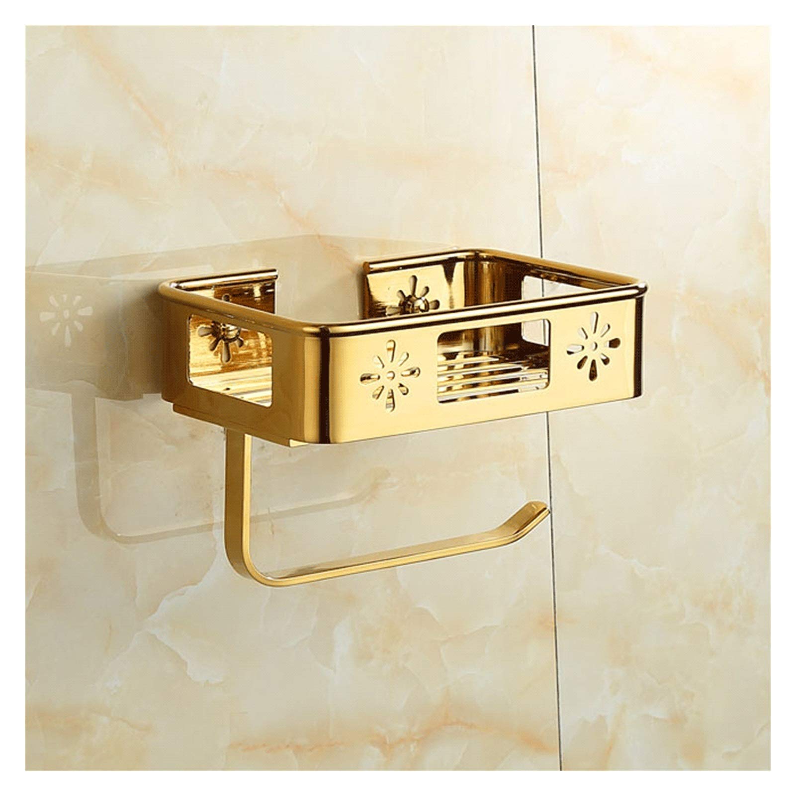 Premium Copper Wall-Mounted Toilet Paper Holder with Phone Shelf - Luxury Bathroom Tissue Roll Dispenser & Storage Organizer - Ideal for Modern Homes, Apartments, and Upscale Restrooms (Paper Towel Holder)