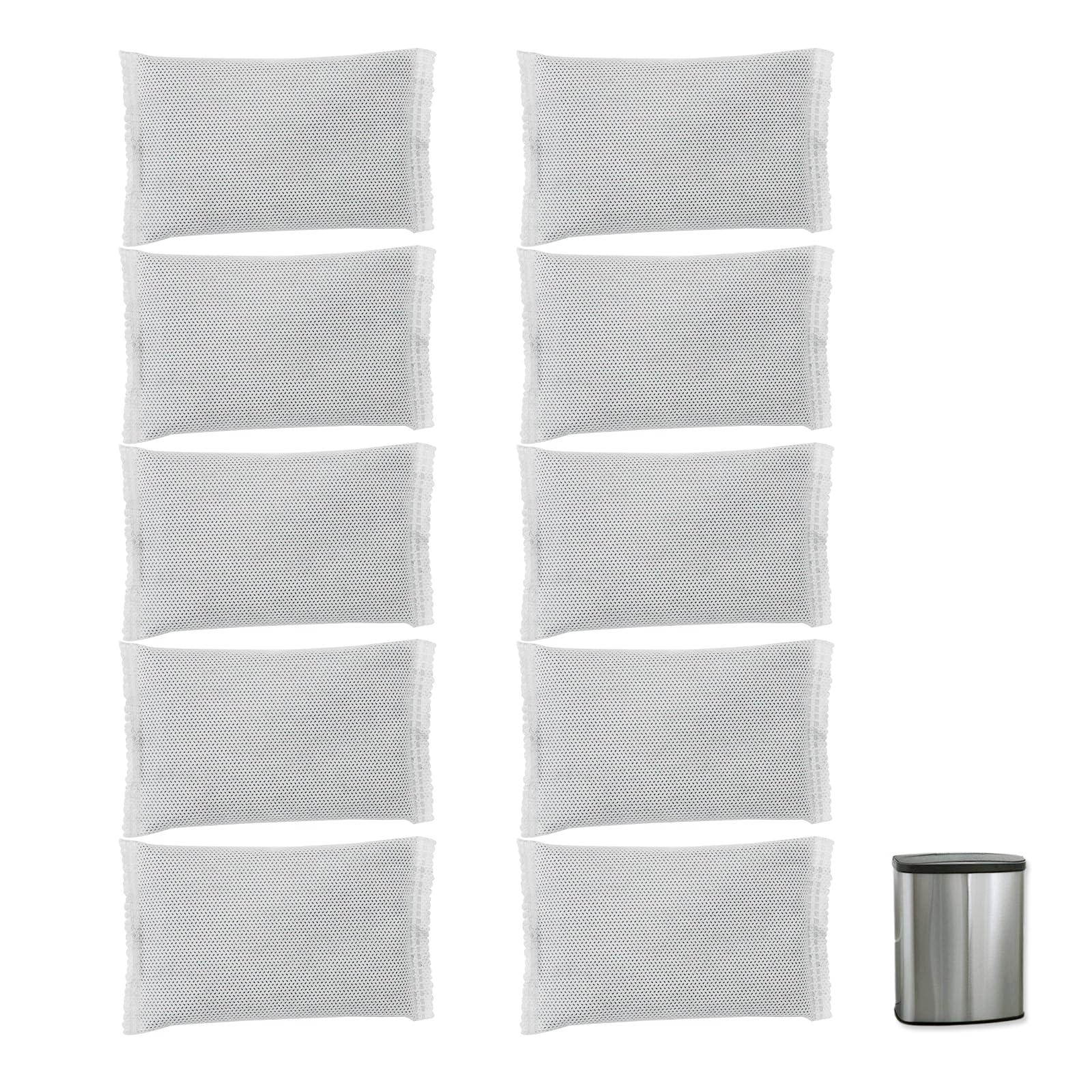 10-Pack Activated Charcoal Odor Absorber Bags (1.2 lbs) - Refill Filters for iTouchless Trash Cans - Fits 8-Gallon & Larger Bins - Eliminates Kitchen, Bathroom & Pet Odors Naturally