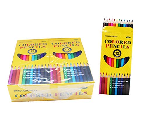 SKKSTATIONERY 144Pcs Colored Pencils Set - 12 Vibrant Colors for Artists & Students