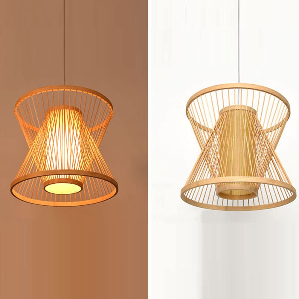 Modern Bamboo LED Pendant Light - Chinese Style Lantern Chandelier for Kitchen Island, Dining Room & Living Room | Semi-Recessed Ceiling Hanging Lamp | Perfect for Farmhouse, Restaurant & Home Decor | Energy-Efficient Lighting Solution