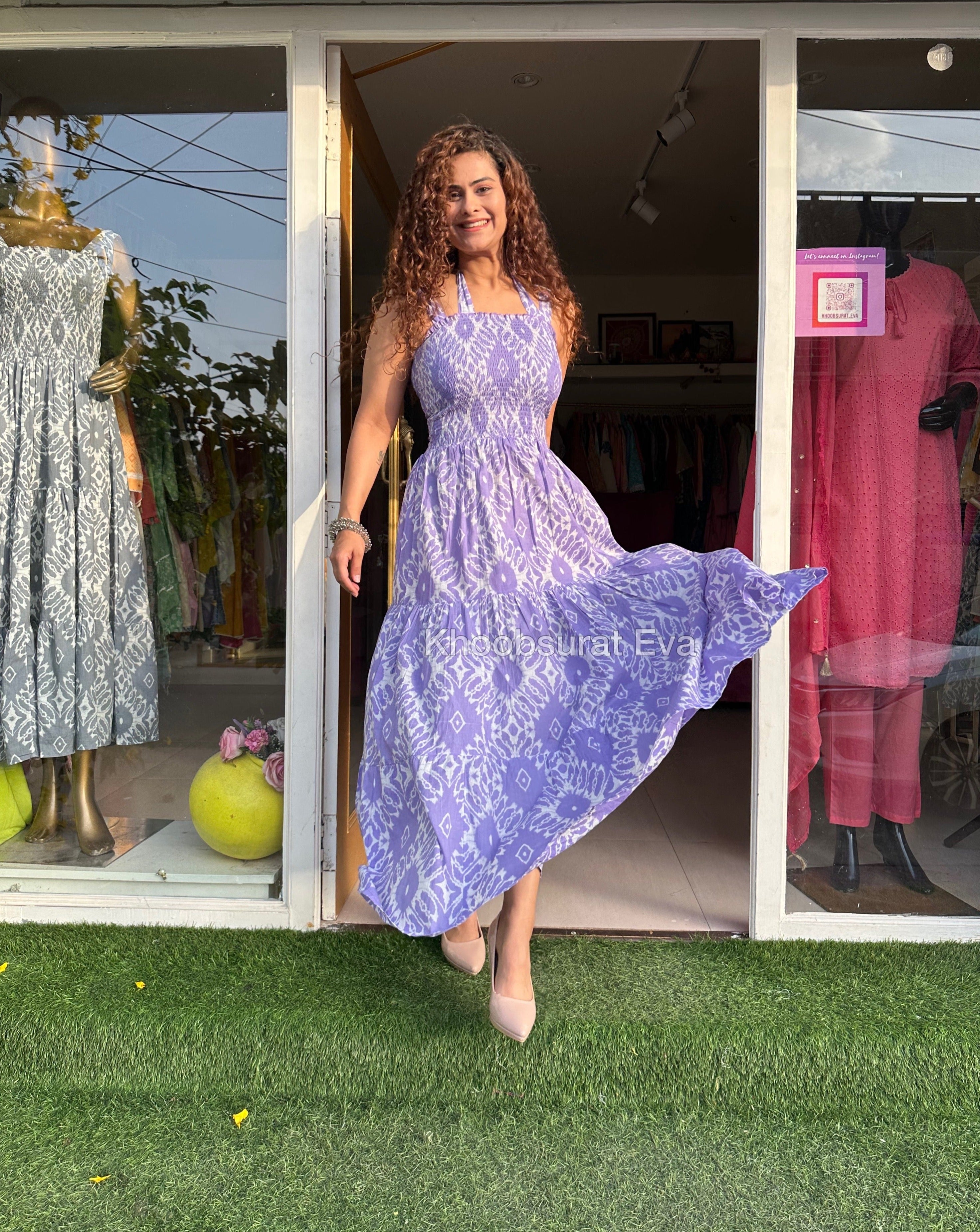 Elegant Purple Cotton Tiered Maxi Dress for Women - Boho Summer Beach Dress for Vacation, Party & Casual Wear