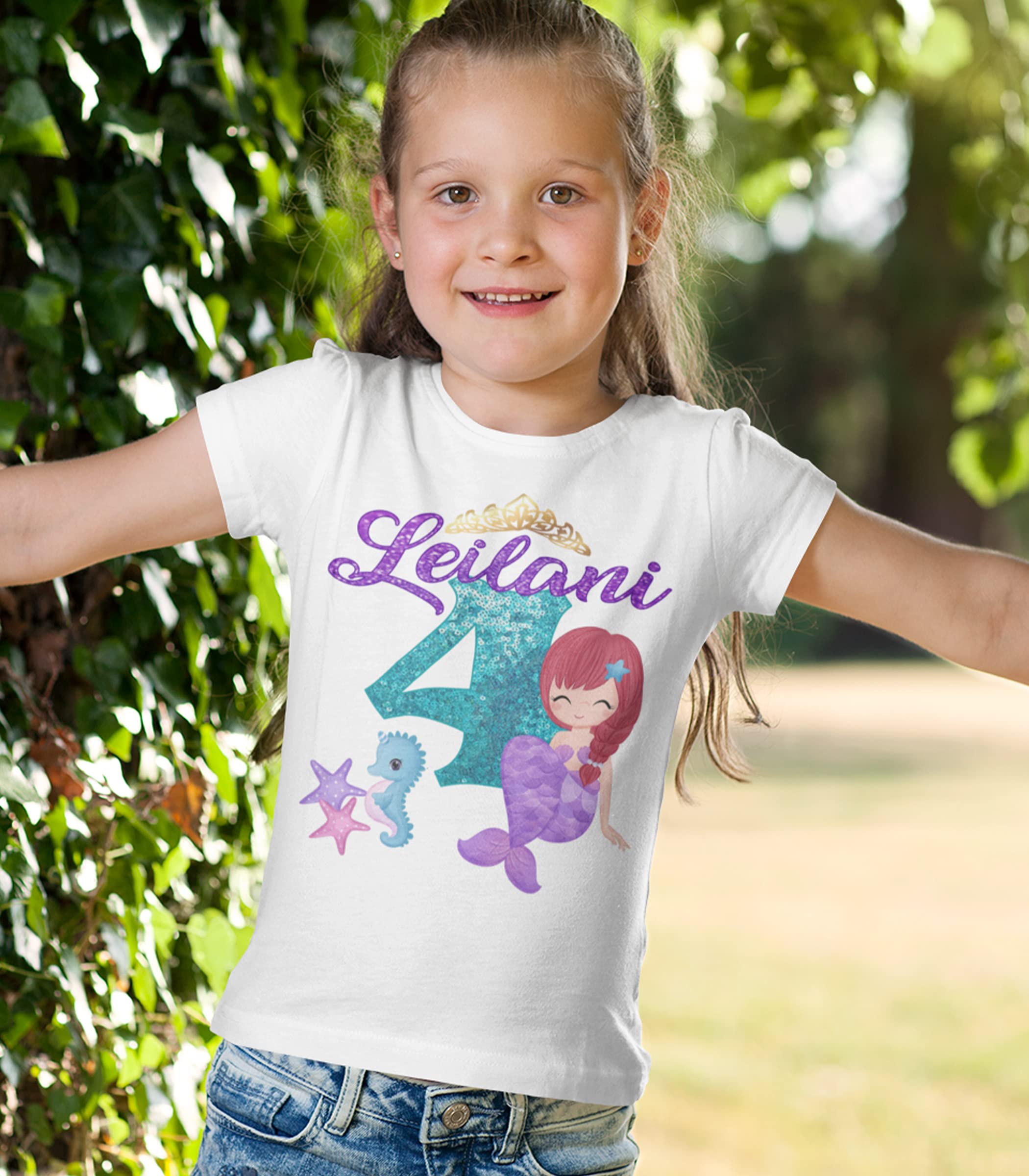 Mermaid Birthday Shirt for Girls - Little Mermaid & Unicorn Themed Cute Birthday Outfit (Size 5T, White) | Perfect for Birthday Parties, Dress-Up & Special Occasions
