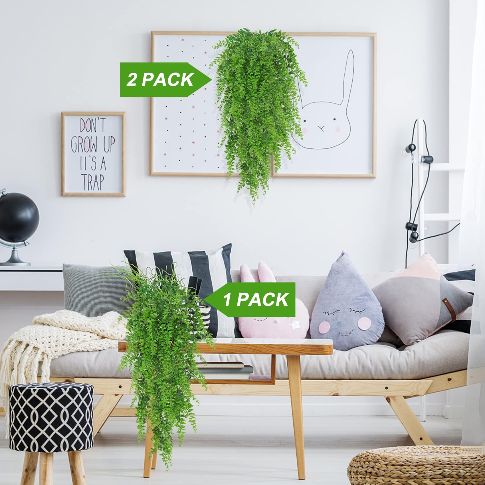 Huryfox Artificial Hanging Plants - 12 Pack Fake Ivy Vine Leaves for Home Decor, Indoor Outdoor Use in Living Room, Kitchen, Balcony, Garden | Perfect for Wall Decor, Wedding Backdrop & Patio Greenery