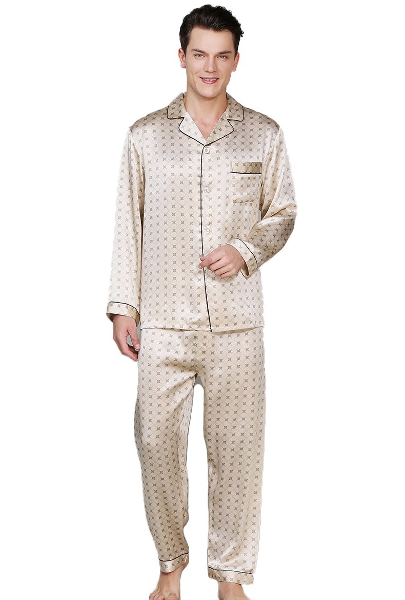 Premium CLC Men's Pure Mulberry Silk Pajama Set - Soft Printed Sleepwear for Lounge & Nightwear - Perfect for Relaxing at Home, Spa Days & Luxury Gifts