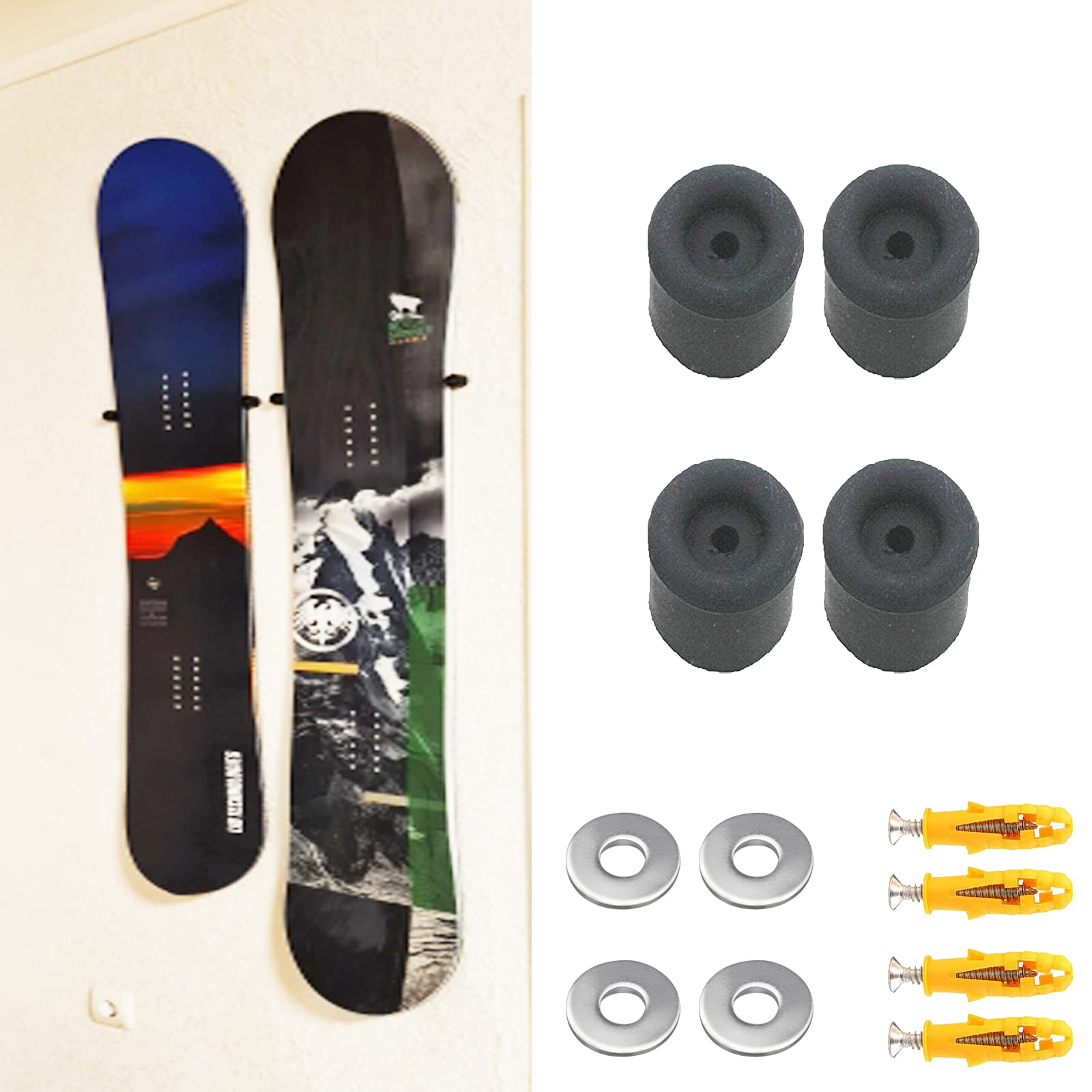 Best Ski & Snowboard Wall Mount Rack - Invisible Floating Hanger Holds 2 Boards - Space Saving Storage Organizer with Screws & Washers Included - Perfect for Garage, Basement & Winter Sports Gear Protection