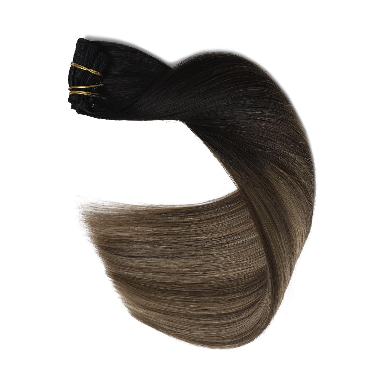 XD Clip in Hair Extensions 20inch - 120g Balayage Ombre Chocolate Brown to Caramel Blonde Human Hair Extensions (6pcs) | Remy Hair, Straight & Natural Black/4/27 | Perfect for Daily Wear, Parties & Special Occasions