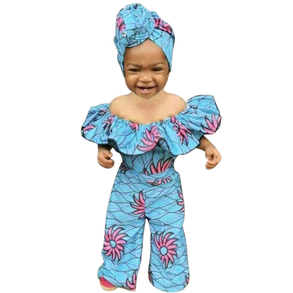 Qwent Girls Romper Jumpsuit - African Dashiki Off Shoulder Baby Outfit with Headband | Perfect for Photoshoots, Parties & Cultural Celebrations