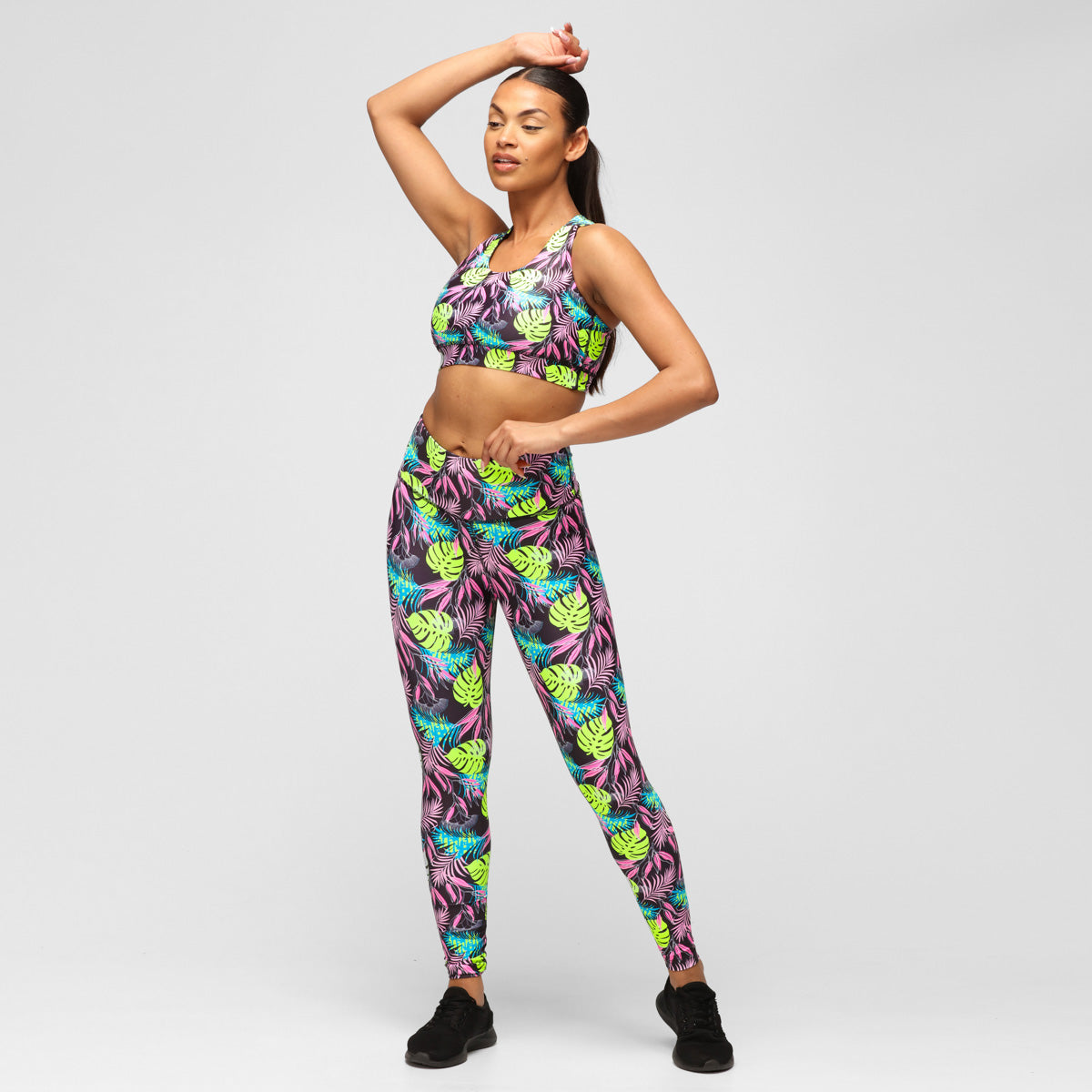 Twilight Palm Print High Waist Yoga Leggings for Women - Soft Stretchy Workout Pants for Gym, Running & Lounge Wear