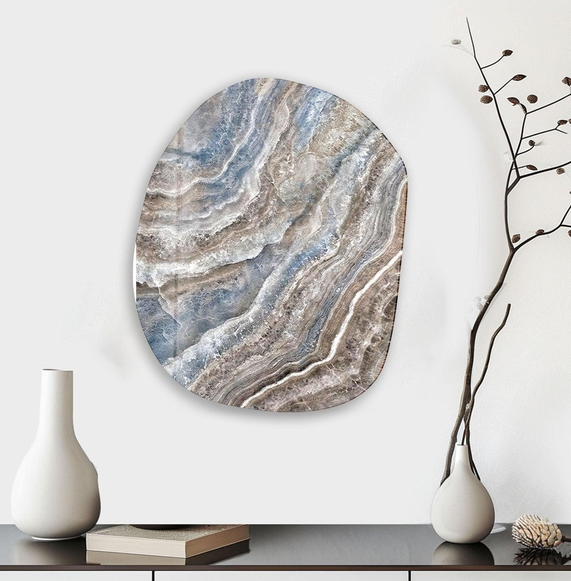 Blue & Beige Marble Oval Glass Wall Art - Modern Home Decor for Living Room, Bedroom, Office - Elegant Handmade Glass Wall Hanging for Interior Design