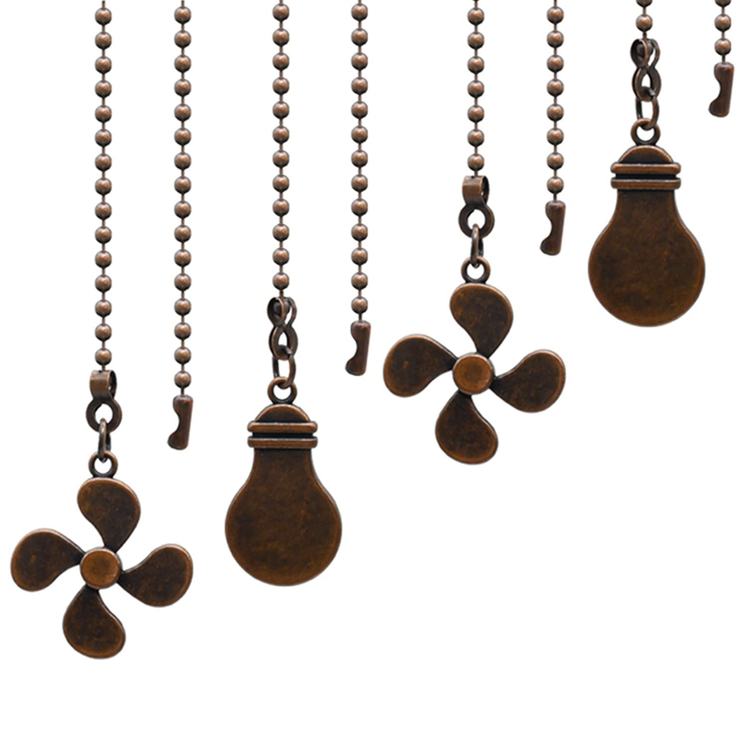4-Piece Ceiling Fan Pull Chain Set with Bulb & Fan Pattern - 12 Inch Extension Pendant with Ball Connector (Red Bronze) - Perfect for Bedroom, Living Room, and Office Ceiling Fans