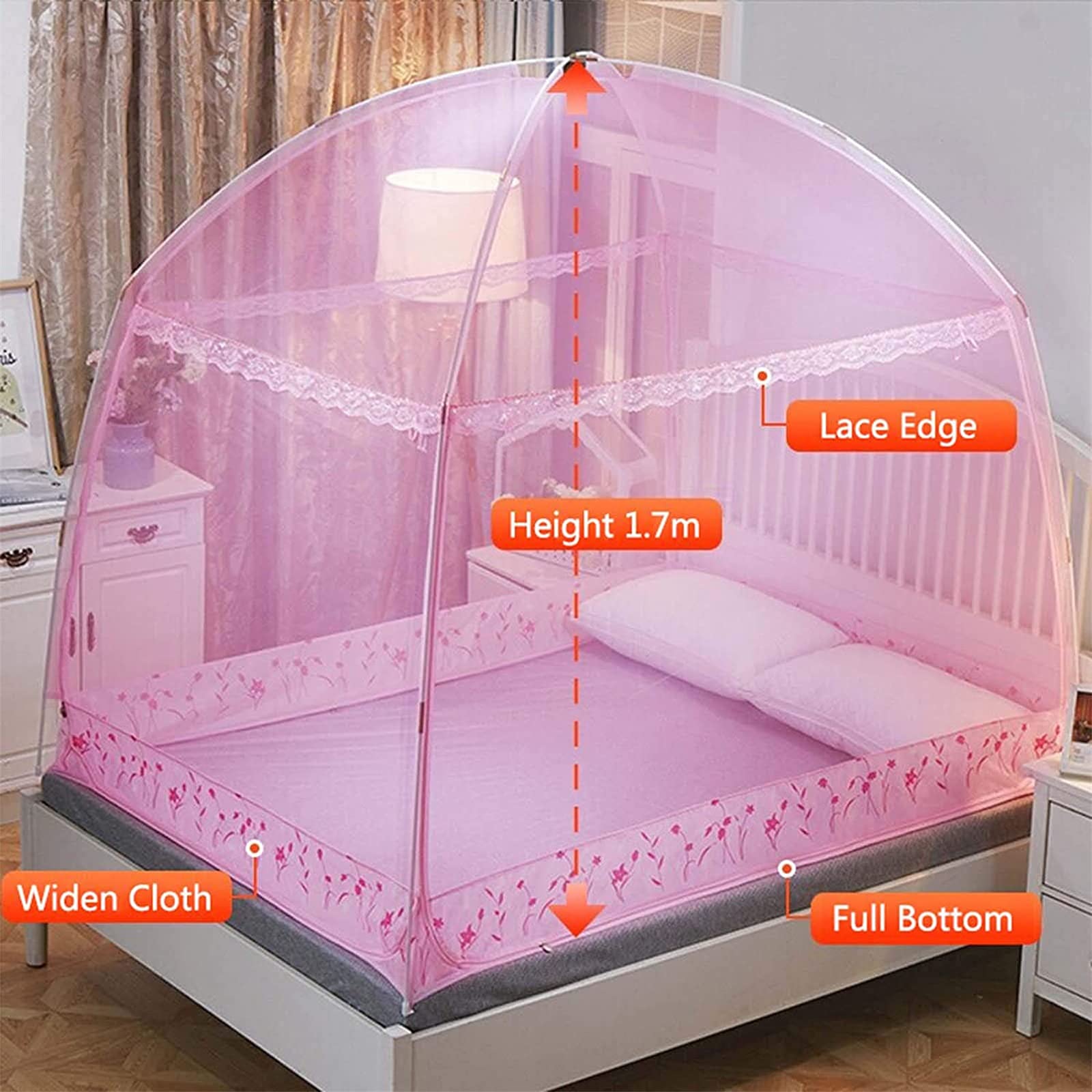 CHLDDHC Pop Up Mosquito Net Tent - Foldable Bed Canopy with Full Bottom for Kids & Adults - Perfect for Bedroom Decor, Camping, Travel & Outdoor Protection