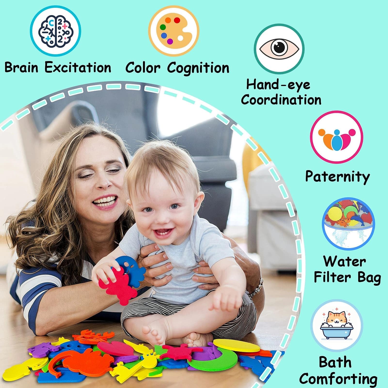 Non-Toxic Foam Bath Toys for Toddlers 1-3 Years - Safe Bathtub Toys with Storage Bag, Mold-Free Baby Bath Toys for 6-24 Months, Fun Learning Shower Toys for Boys & Girls Ages 1-5 - Perfect for Sensory Play, Bath Time Fun & Birthday Gifts