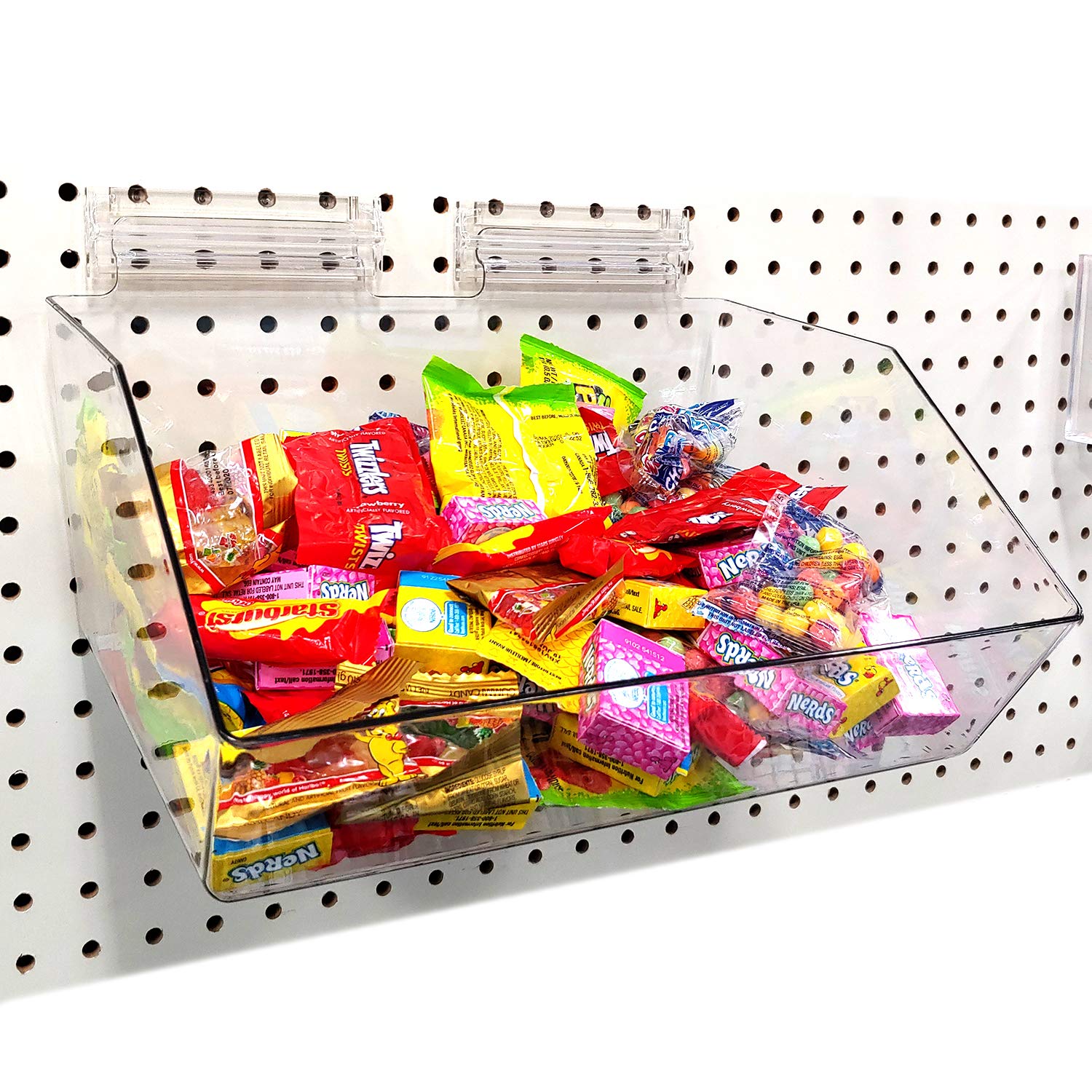 Clear Acrylic Pegboard Bins - Extra Wide Large Storage Bins for Peg Wall (12