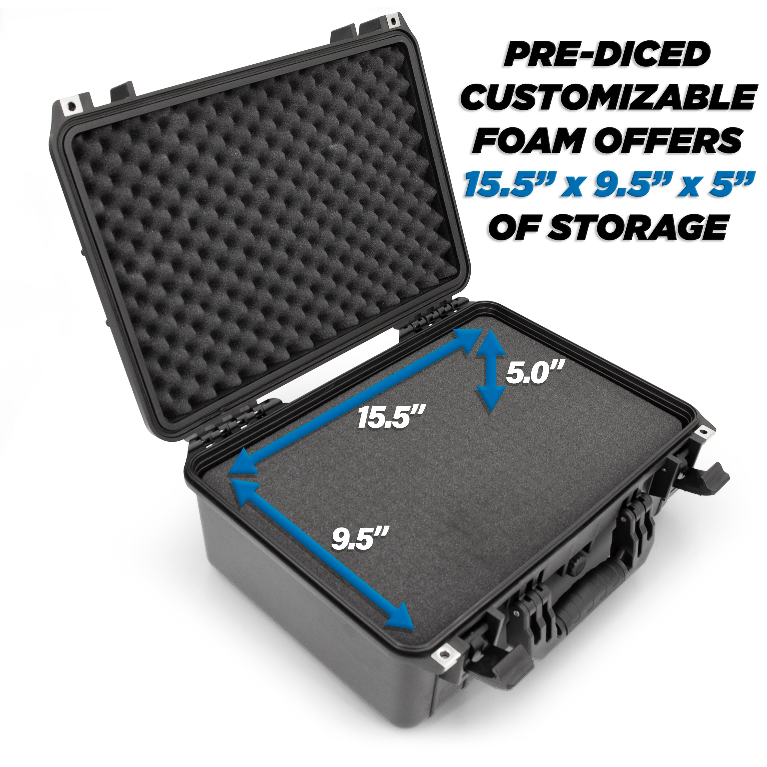 CASEMATIX 18 Waterproof Hard Travel Case with Padlock Rings & Customizable Foam - Fits 15.5 x 9.5 x 5 Inch Accessories - Perfect for Camera Gear, Tools, Electronics & Outdoor Equipment Protection