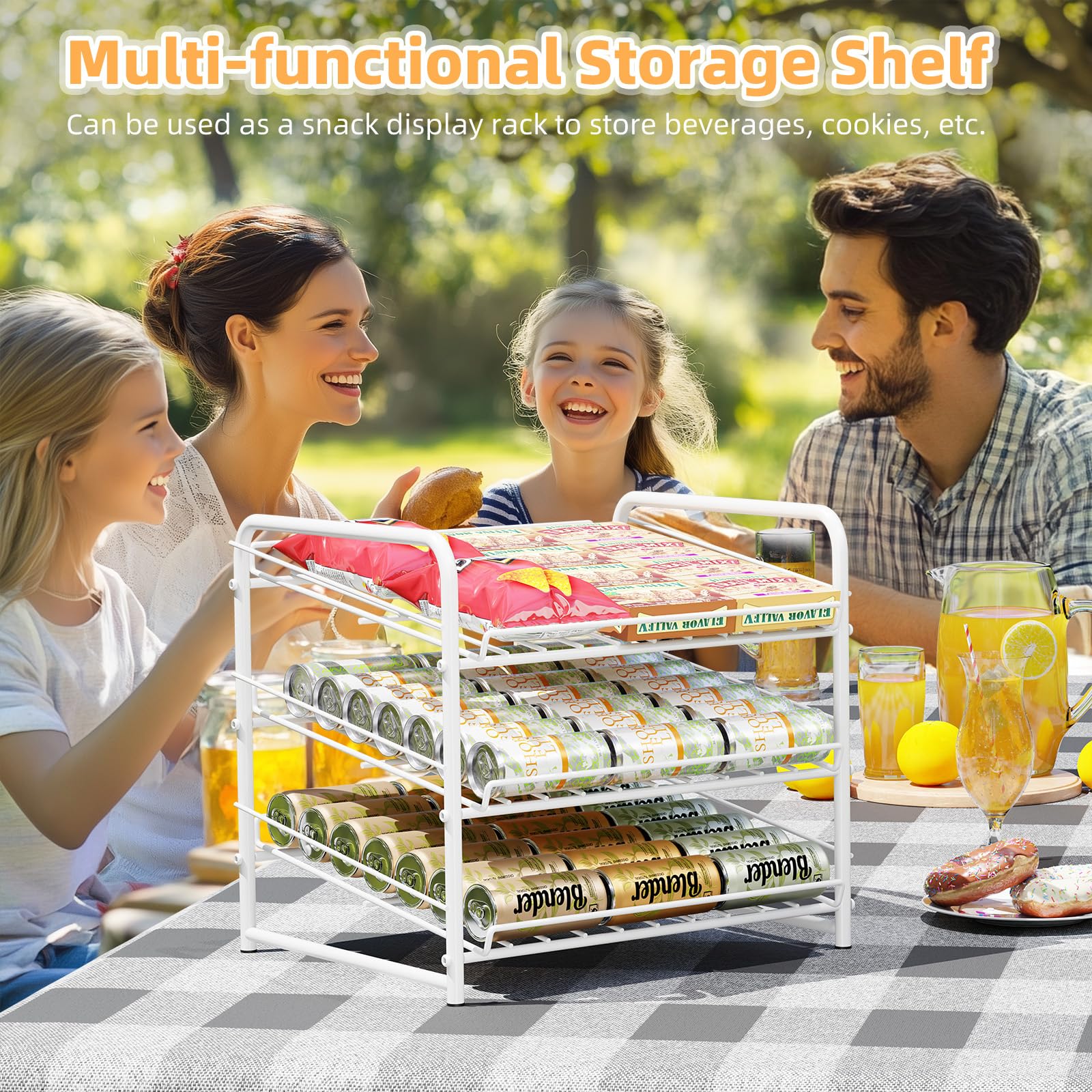 Stackable Can Organizer for Kitchen & Pantry - Holds 36 Cans, Space-Saving Can Rack Dispenser - Perfect for Soda, Beer & Food Storage (White)