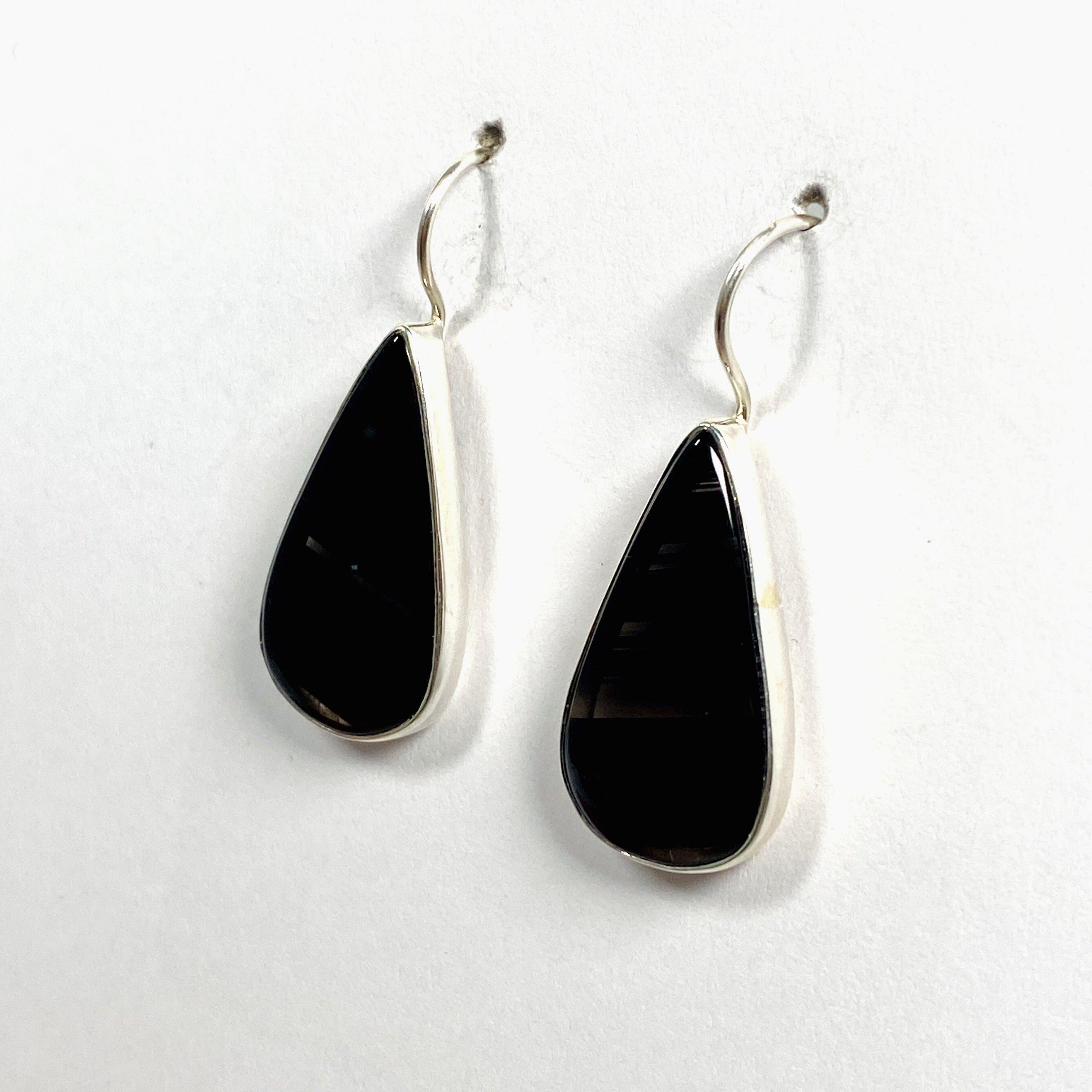 Midnight Obsidian Teardrop Earrings with Fixed Hook - Elegant Black Gemstone Jewelry for Women - Perfect for Evening Parties, Weddings & Special Occasions
