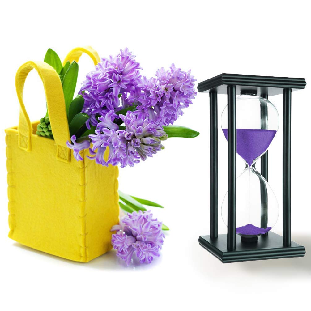 30 Minute Wooden Hourglass Sand Timer with Purple Wood Frame - Decorative Kitchen, Office & Home Decor - Perfect for Cooking, Study, Meditation & Time Management