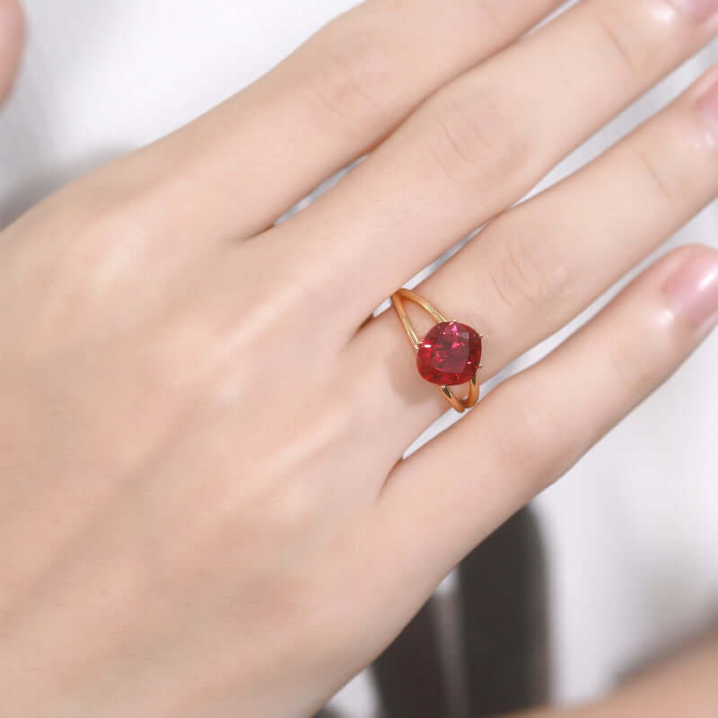 Natural Red Corundum Solitaire Split Ring - Elegant Gemstone Jewelry for Women (R2986) | Perfect for Weddings, Anniversaries & Special Occasions