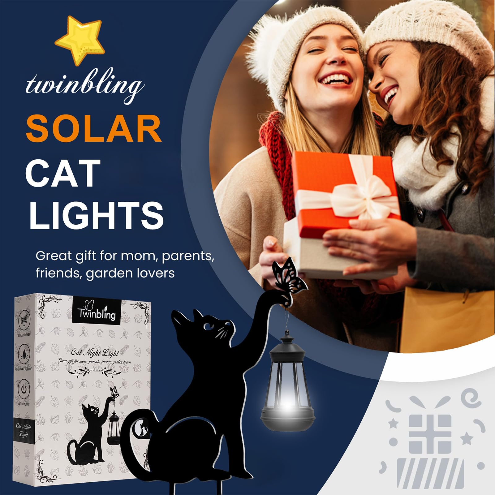 Solar Powered Outdoor Garden Lights - Black Cat Figurine with Butterfly Metal Stake for Yard, Pathway, Lawn & Patio Decor | Unique Housewarming & Christmas Gift Idea | Perfect for Nighttime Landscape Lighting & Holiday Decorations