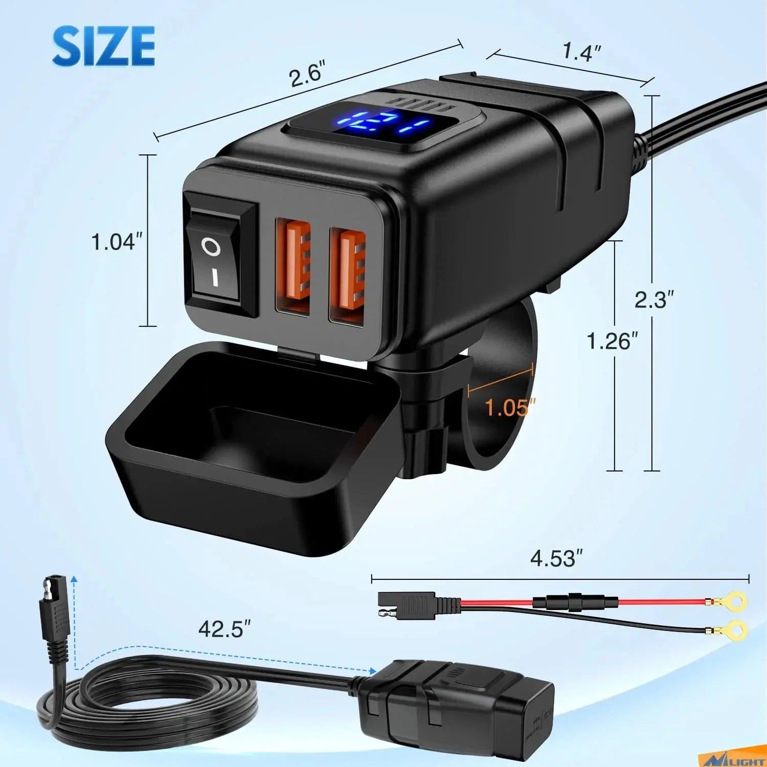 Motorcycle SAE to Dual USB Car Charger Adapter - Fast Charging 2.4A for Phones & GPS - Perfect for Road Trips & Motorcycle Tours