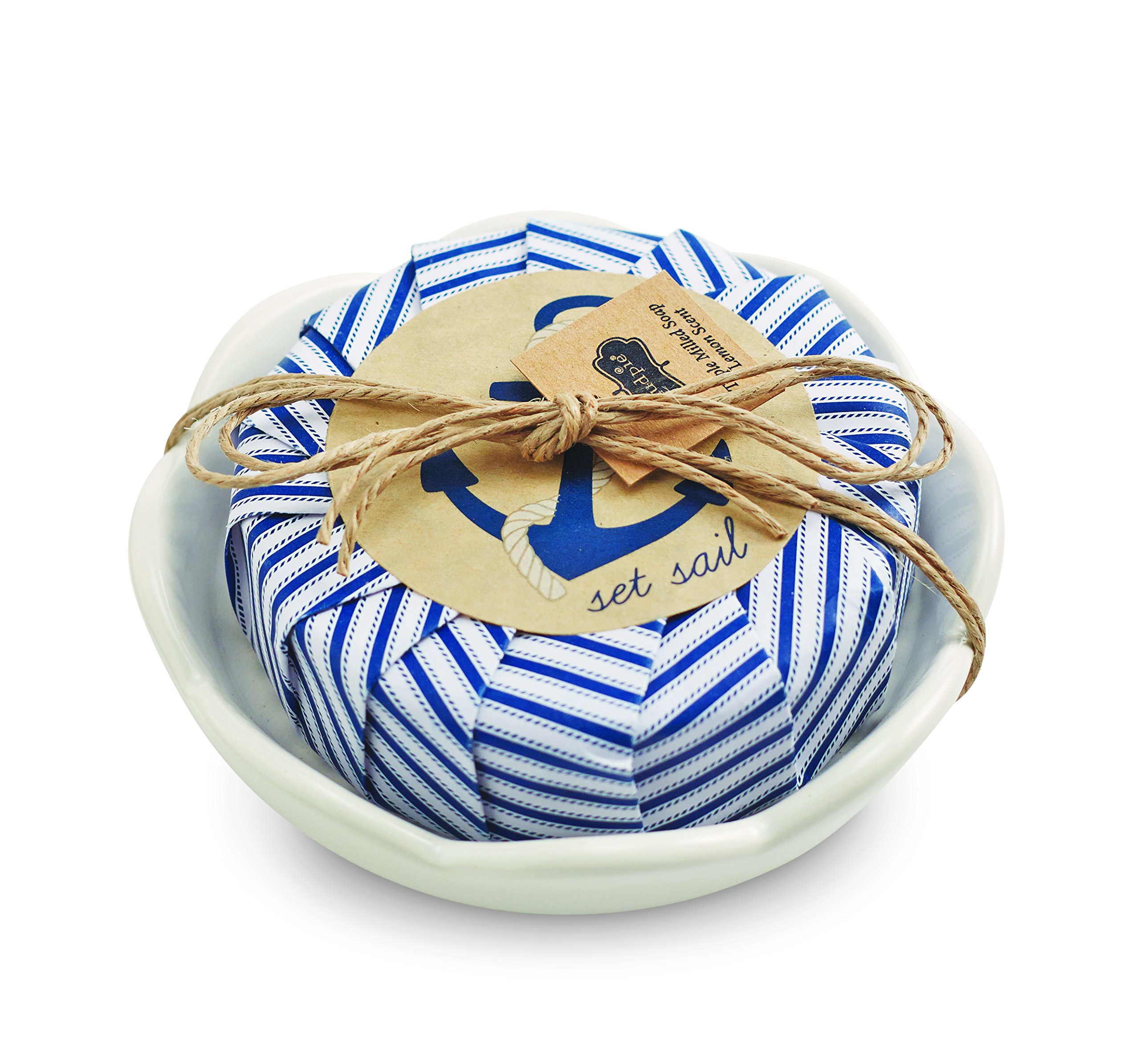 Mud Pie Anchor & Sail Ceramic Soap Dish Set - Nautical Beach Bathroom Decor for Coastal Style Homes, Guest Baths & Vacation Rentals