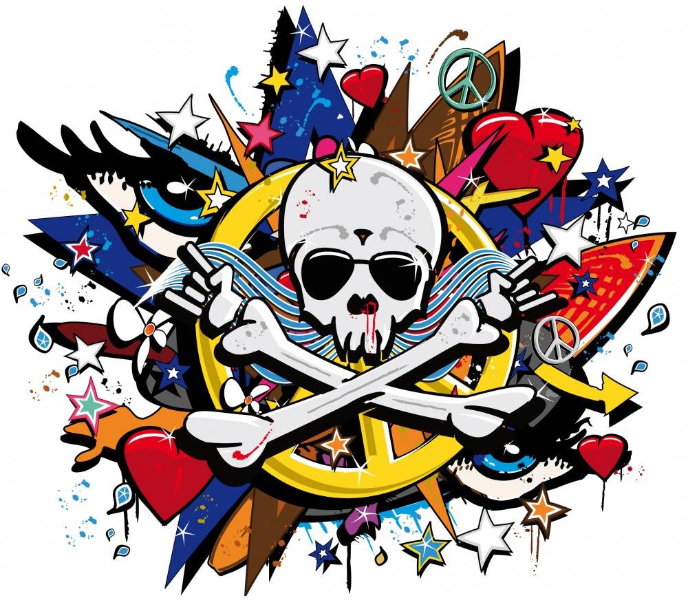 Graffiti Skull & Bones Skeleton Peel and Stick Wall Decal - 36