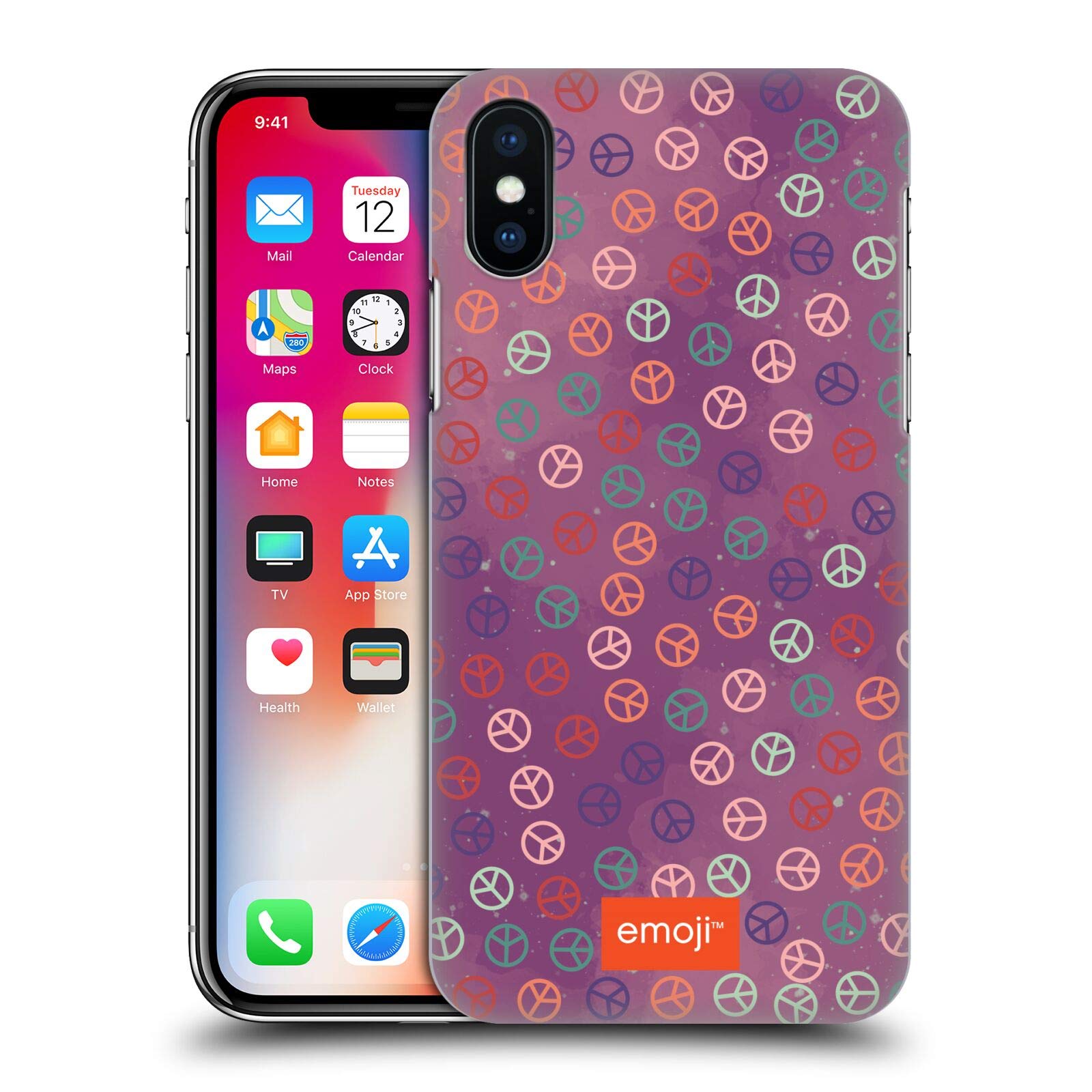 Officially Licensed Emoji® Peace Pattern Hard Case for iPhone X/Xs - Hippie Chic Protective Cover for Everyday Use & Festival Style
