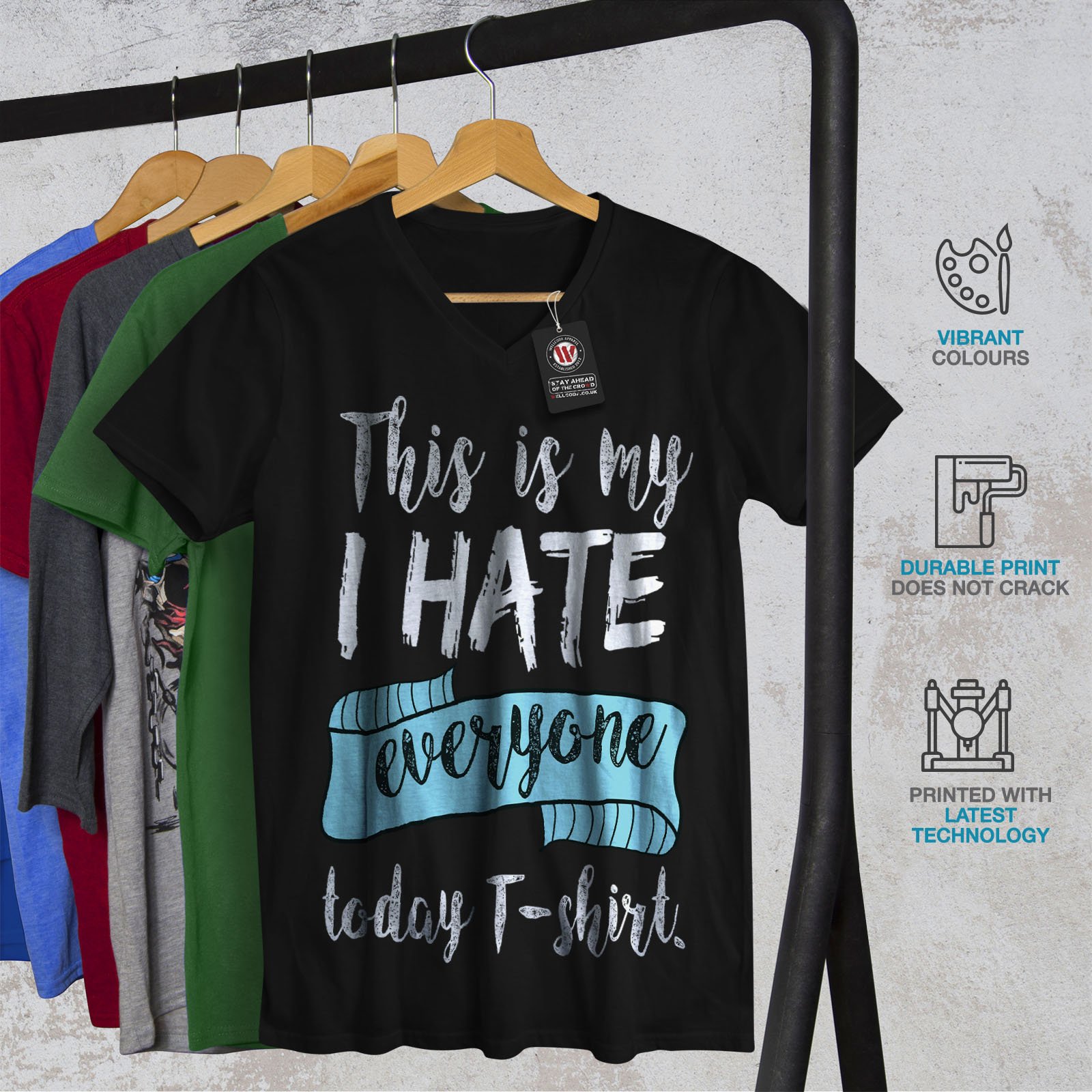 Funny Hate Everyone Today V-Neck T-Shirt for Men | Wellcoda Graphic Print Tee | Perfect for Casual Wear, Gifts & Humorous Outfits