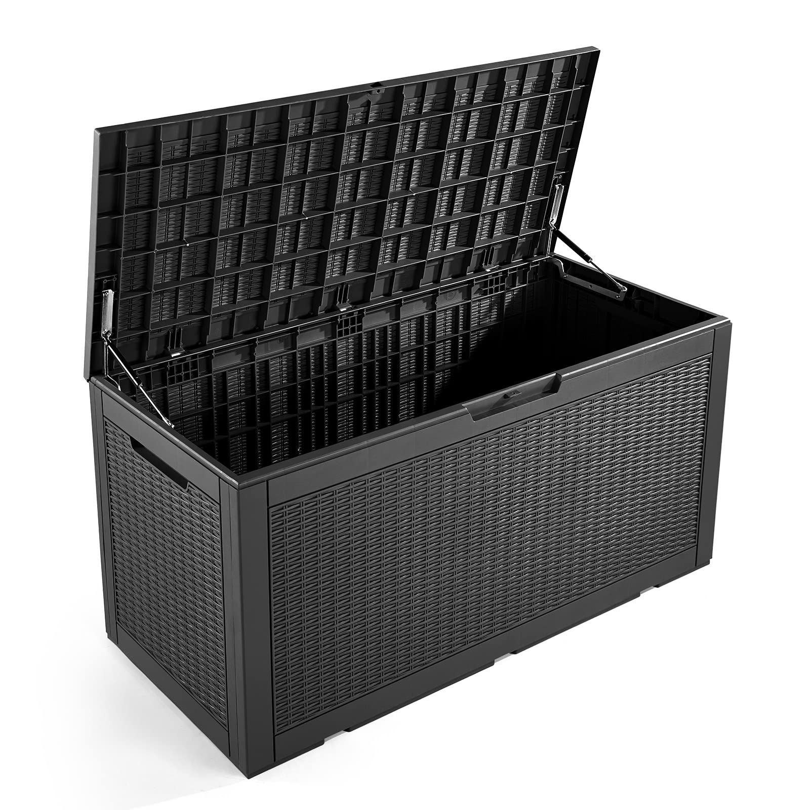 **100 Gallon Lockable Waterproof Patio Storage Deck Box - Outdoor Plastic Bench Seat with Lid for Garden, Deck, and Backyard Storage (Black) - Perfect for Cushions, Toys, and Pool Accessories**