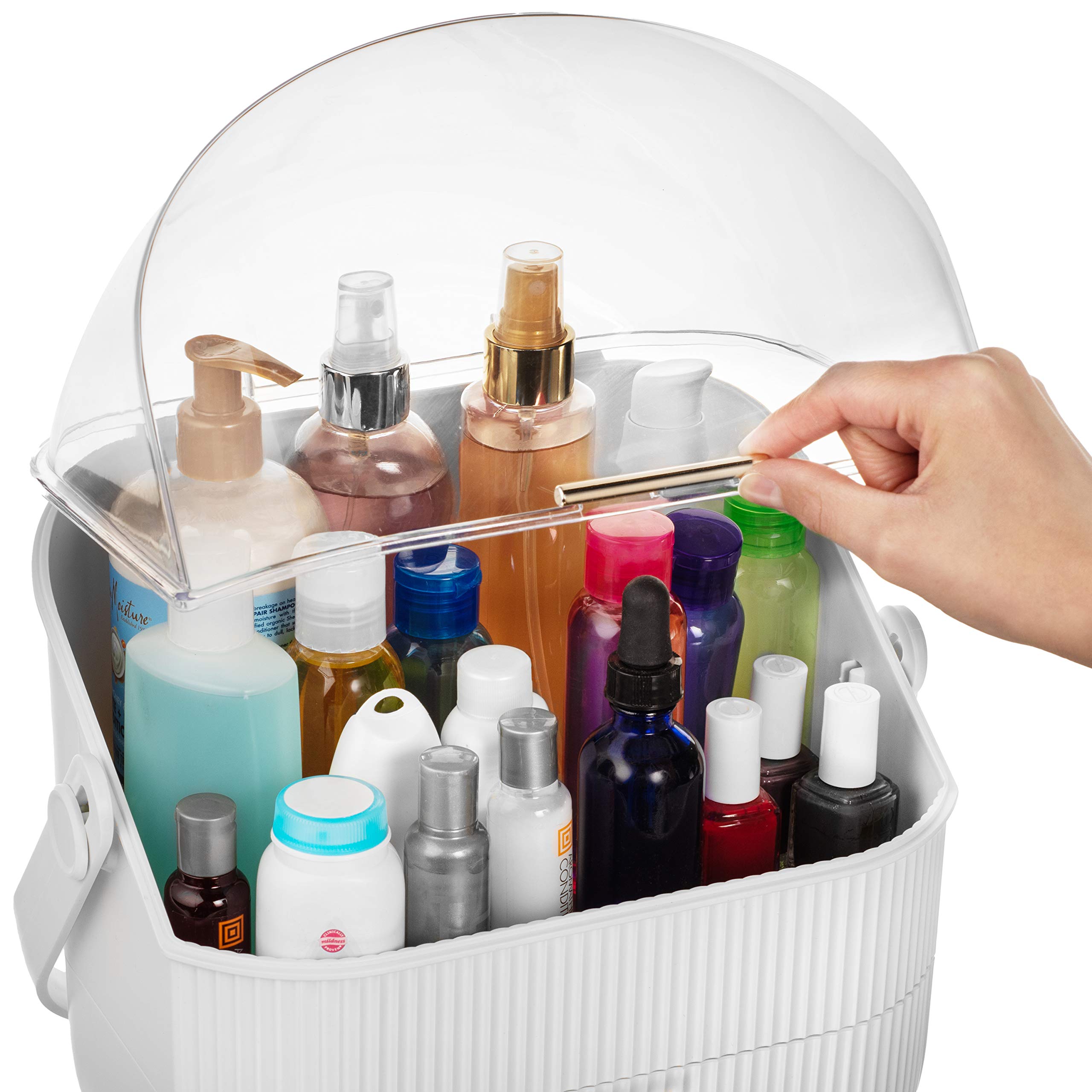 COLIBROX Acrylic Makeup Organizer with Lid & Drawers - Waterproof Cosmetic Storage Case in White & Rose Gold | Perfect for Bathroom Countertop, Vanity, Dresser & Desk Organization