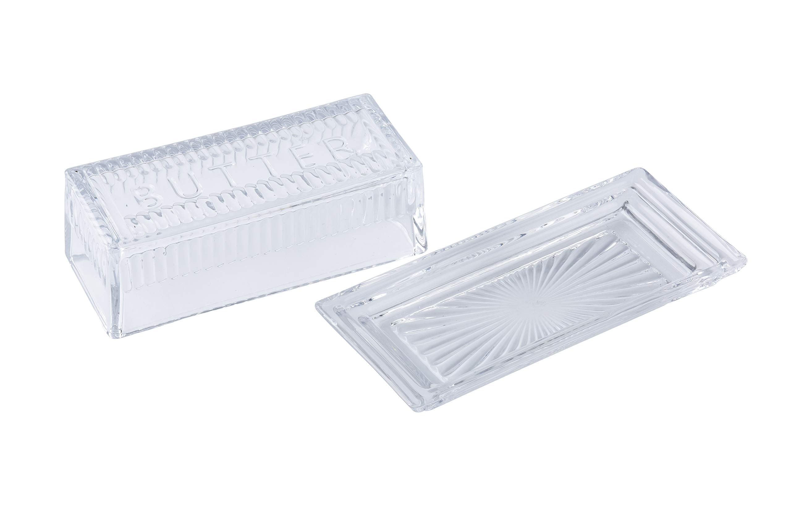 Tablecraft Clear Glass Butter Dish with Embossed Design - 7 x 3 x 2.75 Inches - Set of 6 - Perfect for Dining Table, Kitchen Counter, and Restaurant Use