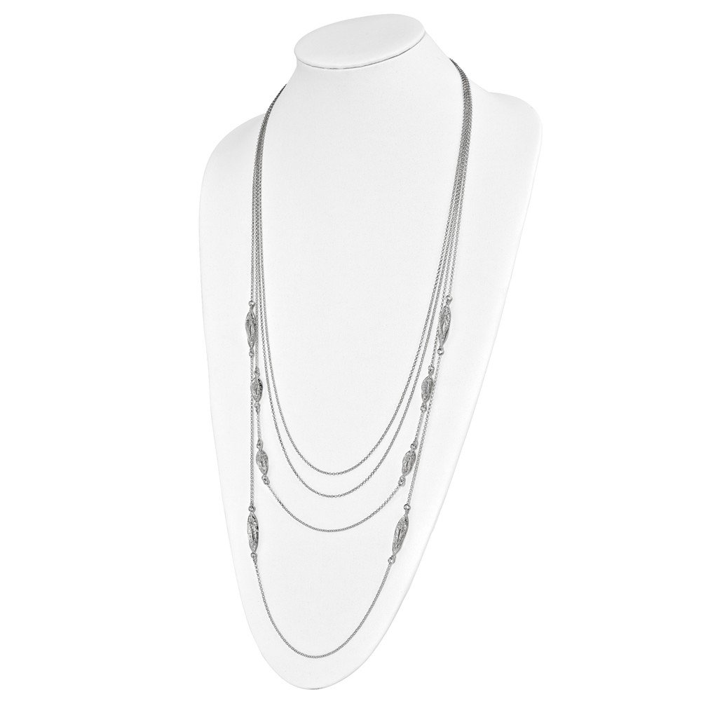 925 Sterling Silver Polish Filigree Multi-Strand Fancy Necklace for Women - 30 Inch Elegant Layered Chain - Perfect for Weddings, Parties & Special Occasions
