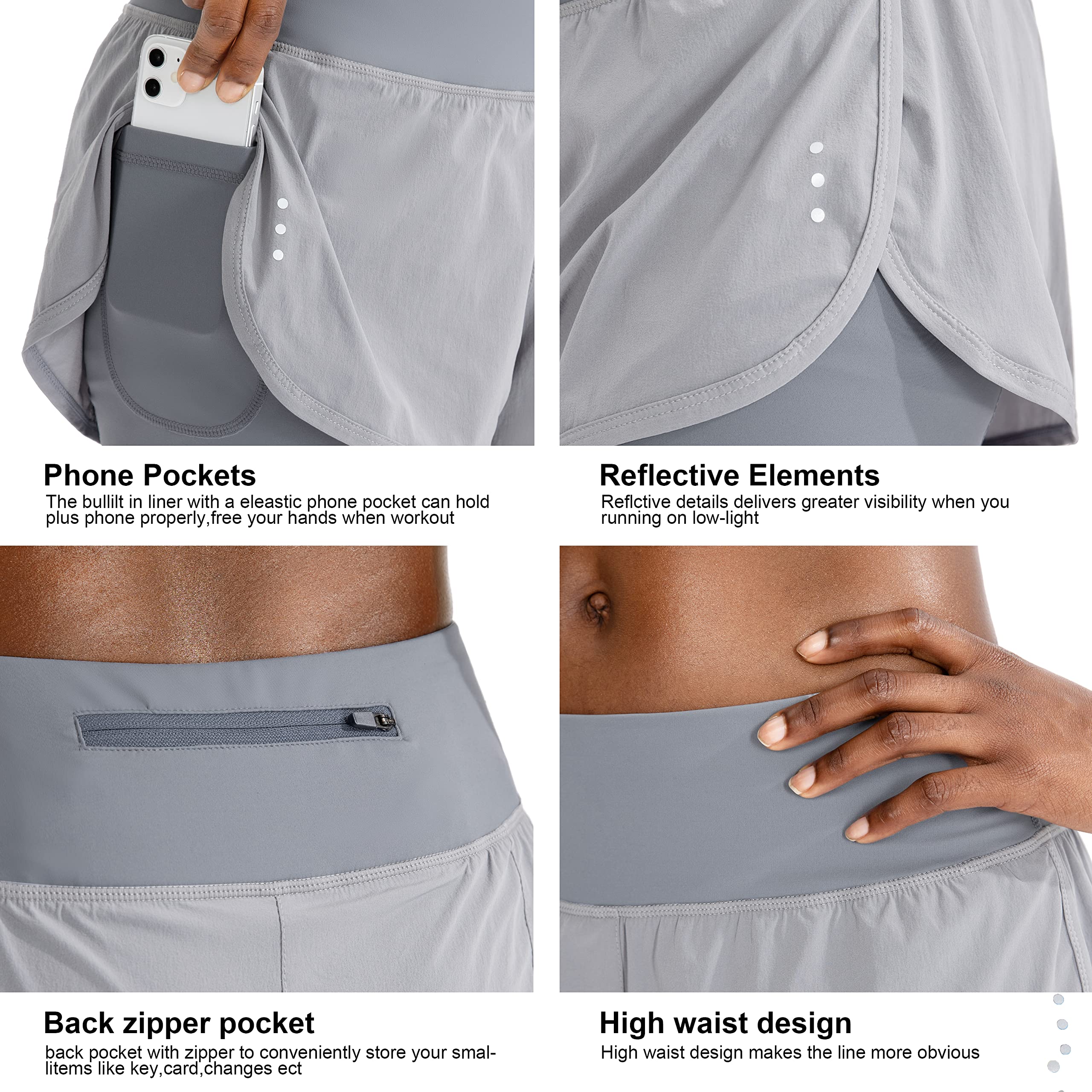 Women's 2-in-1 High Waisted Running Shorts with Zipper Pockets - Spandex Gym Yoga Workout Athletic Shorts for Running, Training & Active Lifestyle