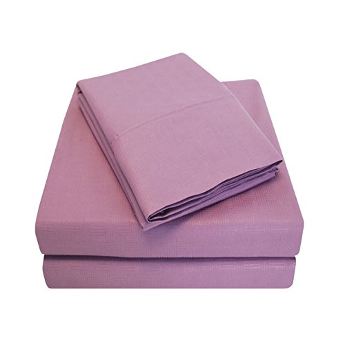 Luxury 100% Cotton Solid Sheet Set with 2 Pillowcases - Basket Weave Embossed Design - Queen Size - Lavender - Soft Breathable Bedding for Hotel Style Comfort - Perfect for Master Bedroom, Guest Room & Airbnb