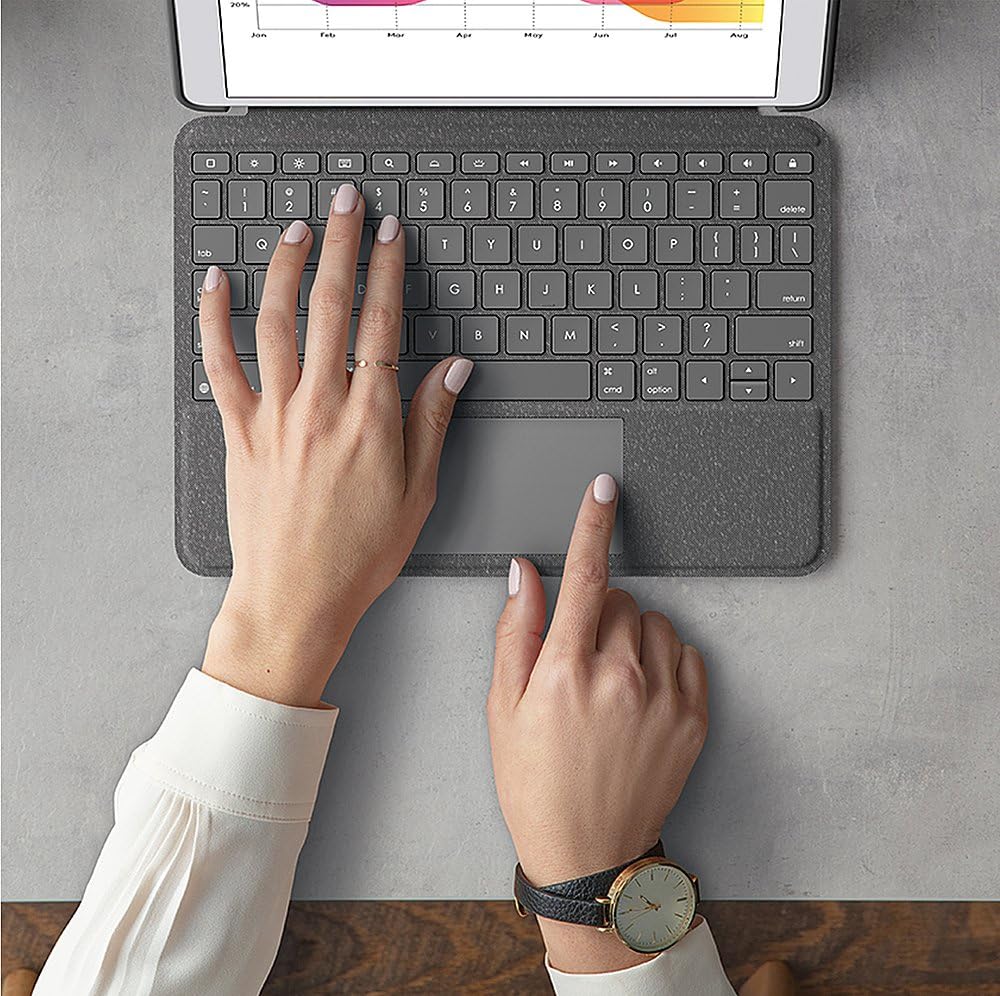 Logitech Combo Touch Keyboard Case with Trackpad for iPad 7th/8th/9th Gen - Wireless, Kickstand, Smart Connector (Renewed, Graphite) | Perfect for Work, Study & Travel