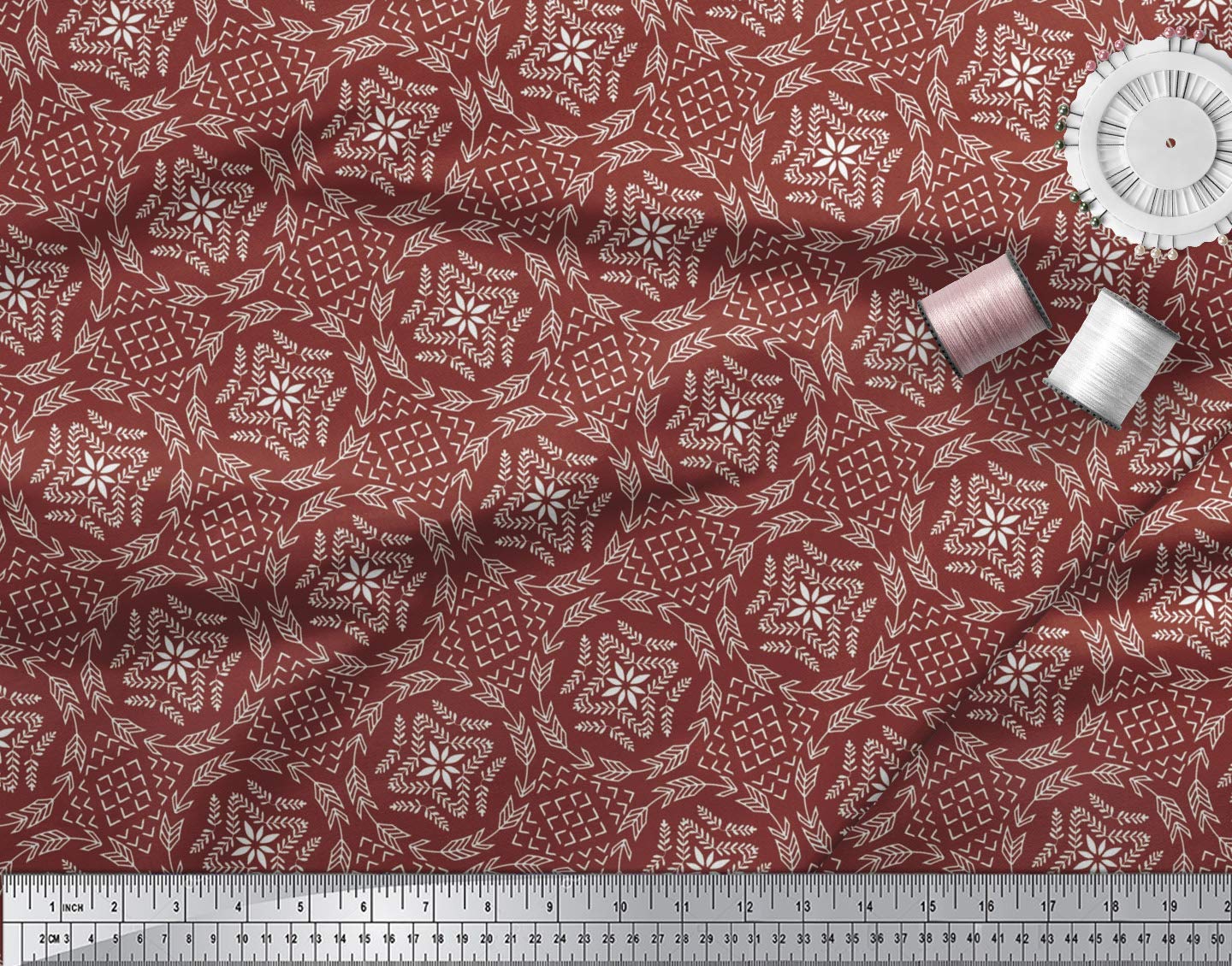 Soimoi Moss Georgette Red Fabric - 42