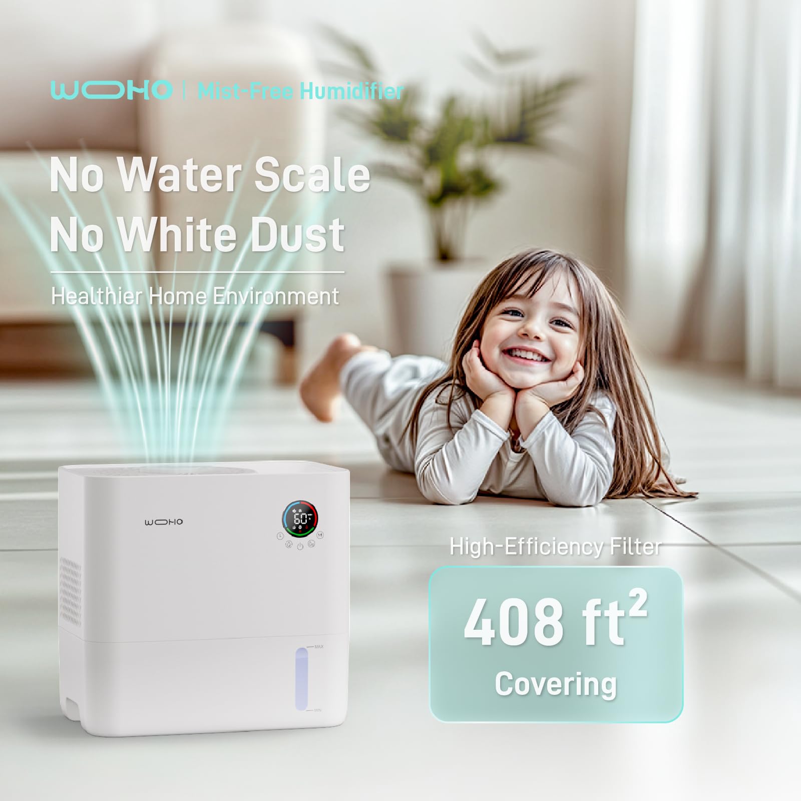 5L Quiet Top-Fill Evaporative Humidifier - No Mist, No White Dust, 5 Speed & 14H Timer with Aroma Diffuser - Perfect for Baby Nursery, Bedroom, Home & Office - Relieves Dry Air for Better Sleep & Comfort