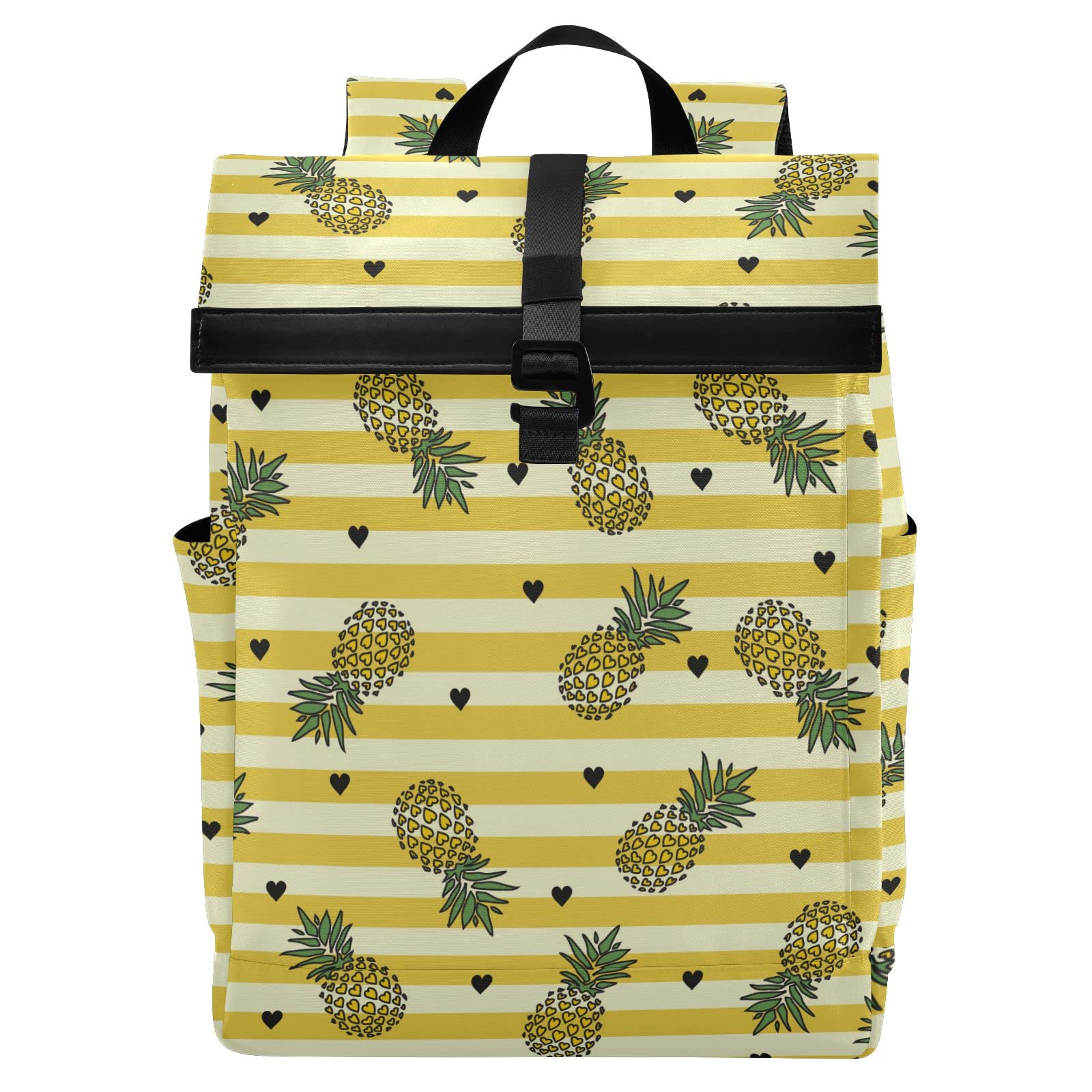 **JHKKU Waterproof Anti-Theft Pineapple Stripe Roll Top Backpack - Lightweight Laptop Backpack for Men & Women, Fits 15.6 Inch Laptop - Perfect for Work, Travel, College & Outdoor Adventures**