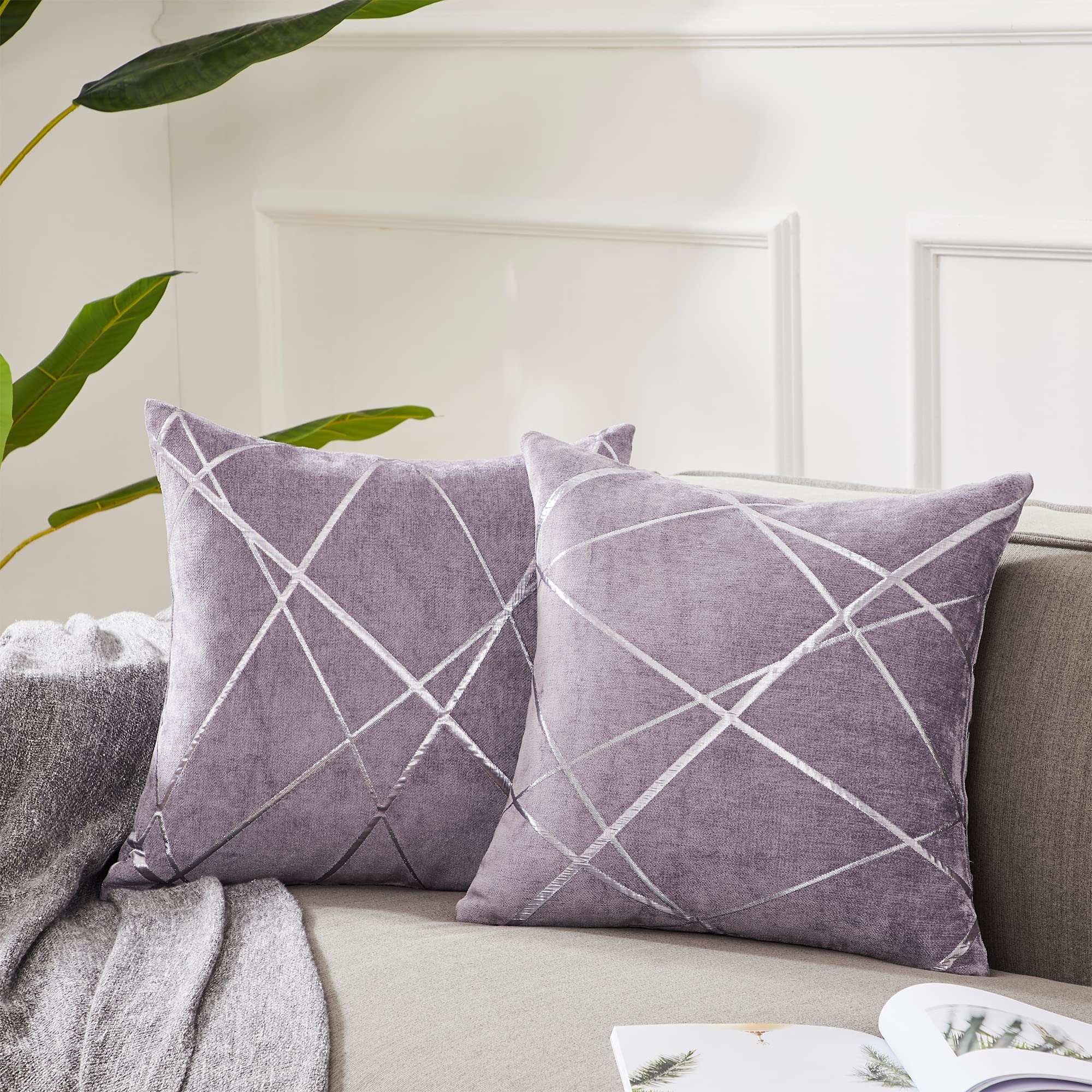 GIGIZAZA 20x20 Inch Decorative Throw Pillow Covers Set of 2 - Soft Violet Purple Square Cushion Covers for Sofa, Bed & Living Room - Luxury Home Decor Accent Pillows for Comfort & Style