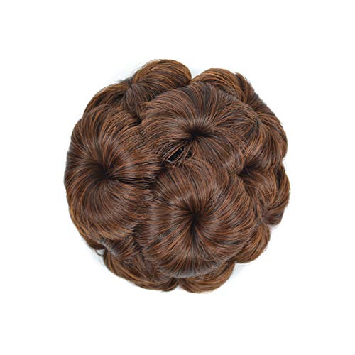Nine Wig Flower Hair Bun - Bride Wedding Hair Bun Clip Comb with Human Black Hair Extensions (Brown) | Perfect for Bridal Updos, Cosplay & Special Occasions