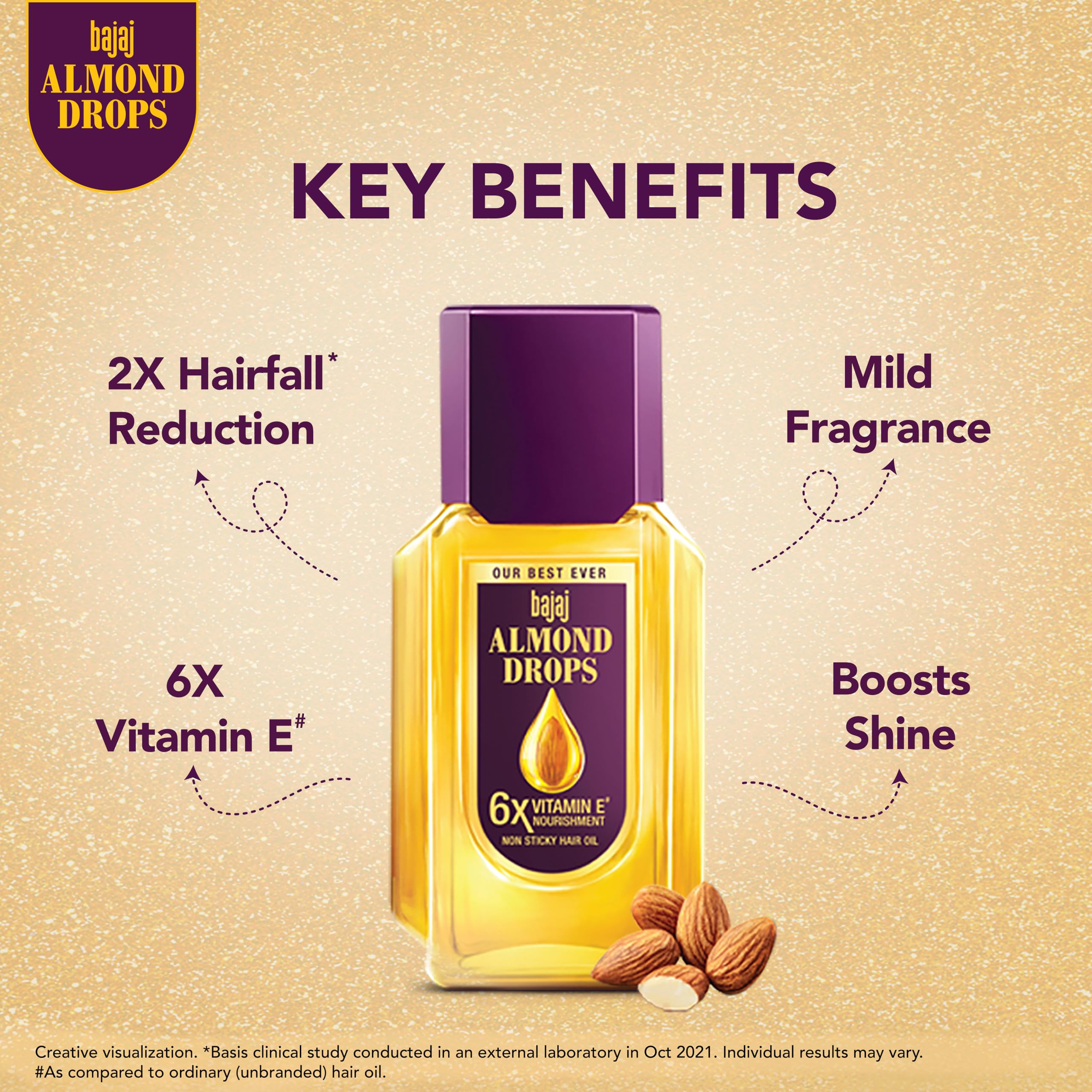 Bajaj Almond Drops Hair Oil 625ml - 6X Vitamin E Enriched with Almond Oil | Lightweight Non-Sticky Formula for Hair Fall Control | Promotes Hair Growth & Nourishment | Perfect for Daily Hair Care & Scalp Massage