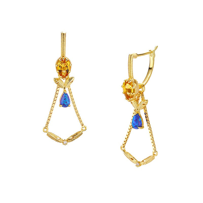 Vintage Citrine & Black Opal Multi-Stone Dangle Earrings | TB1501 | Perfect for Boho Chic, Wedding & Evening Party Jewelry