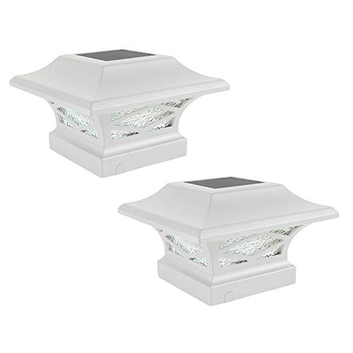 **Solar Post Cap Lights (Set of 2) - White Aluminum Dusk to Dawn Outdoor Lighting - Energy Efficient & Weatherproof - Perfect for Driveways, Walkways, and Garden Decor**