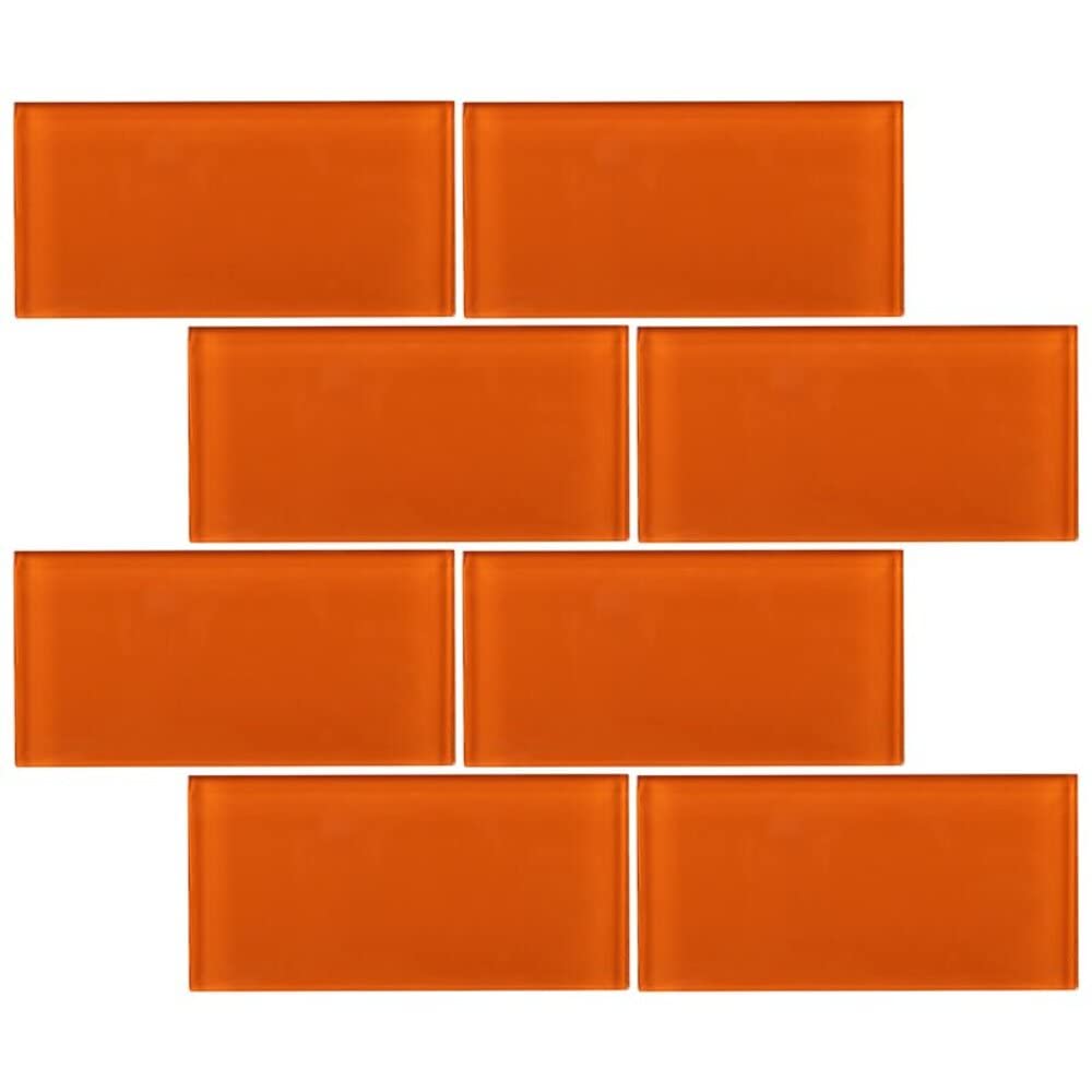 Glossy Orange Subway Glass Wall Tiles - Waterproof Bathroom & Kitchen Backsplash - Modern Accent Wall Decor for Home, Restaurant, and Commercial Spaces