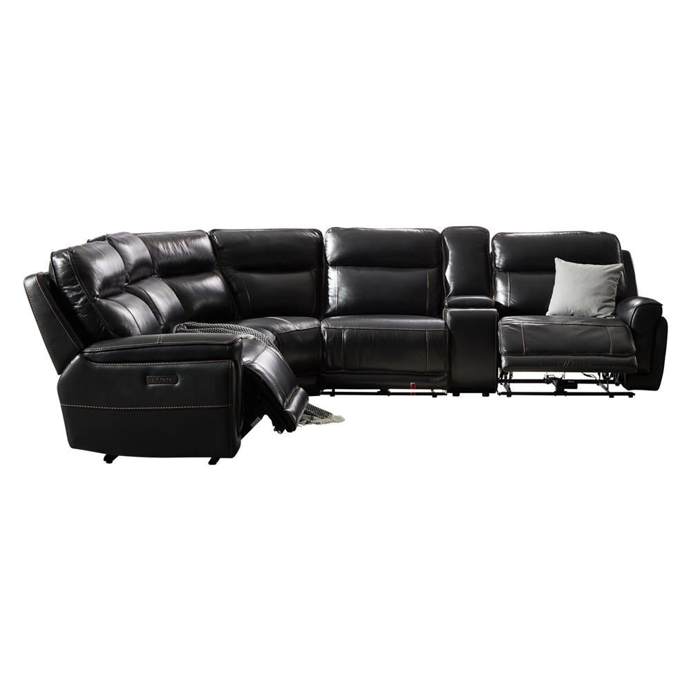 6-Seater Genuine Leather Corner Sofa Set with Armless Recliners - Black Modern Living Room Furniture for Home Theater, Family Gatherings & Lounge Relaxation