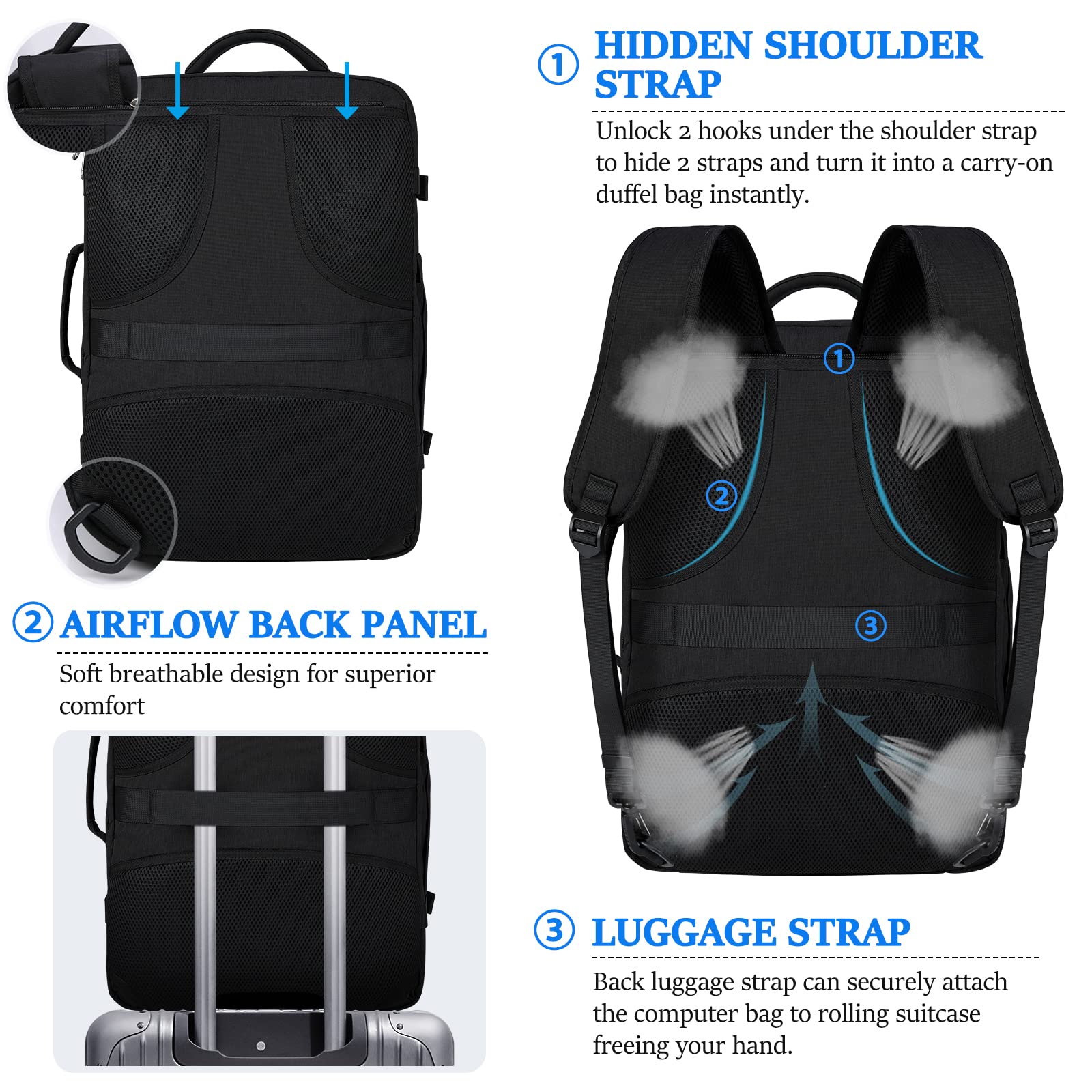IGOLUMON 40L Waterproof Travel Backpack for Men & Women - Flight Approved Carry On Backpack with 17