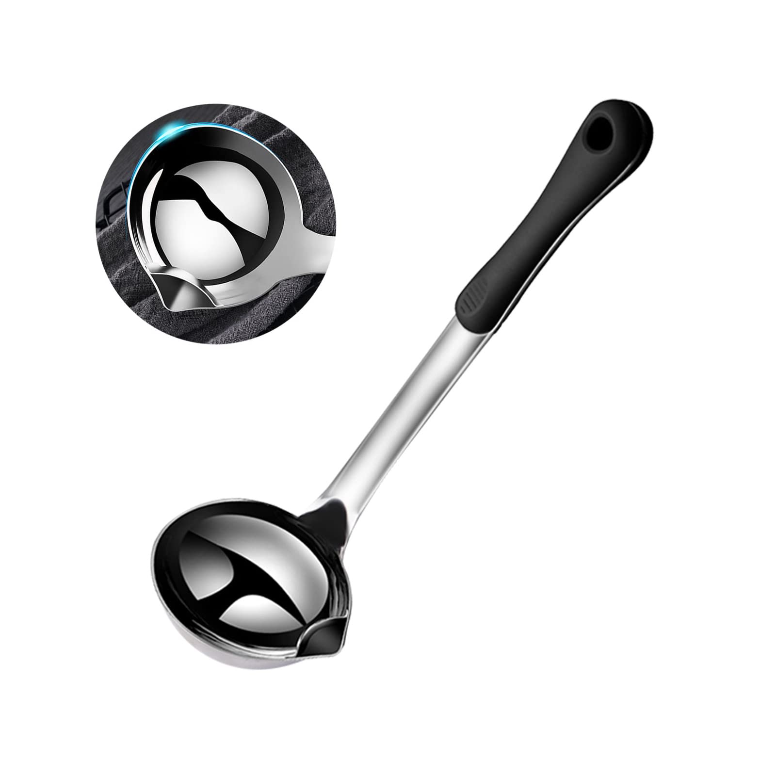 Premium Stainless Steel Gravy Ladle with Heat-Resistant Handle & Grease Separator - Perfect for Cooking, Serving Soups & Sauces (1 Pack, Black) - Ideal for Kitchens, Restaurants & Catering Events